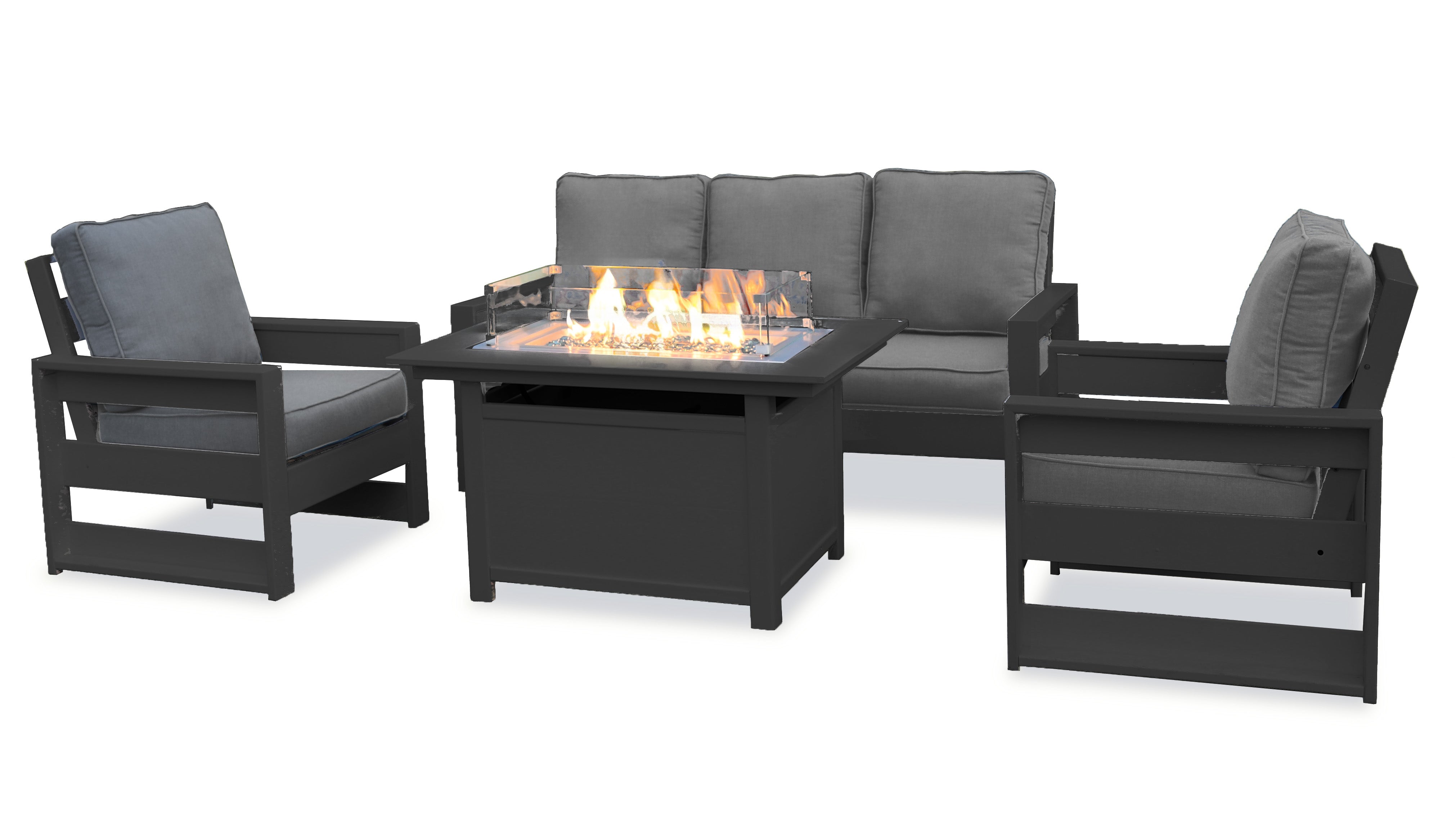 LuXeo Cortina 25"(H) x 45"(W) Rectangle Fire Pit Table with Pacifica Sofa Set, 4-Piece