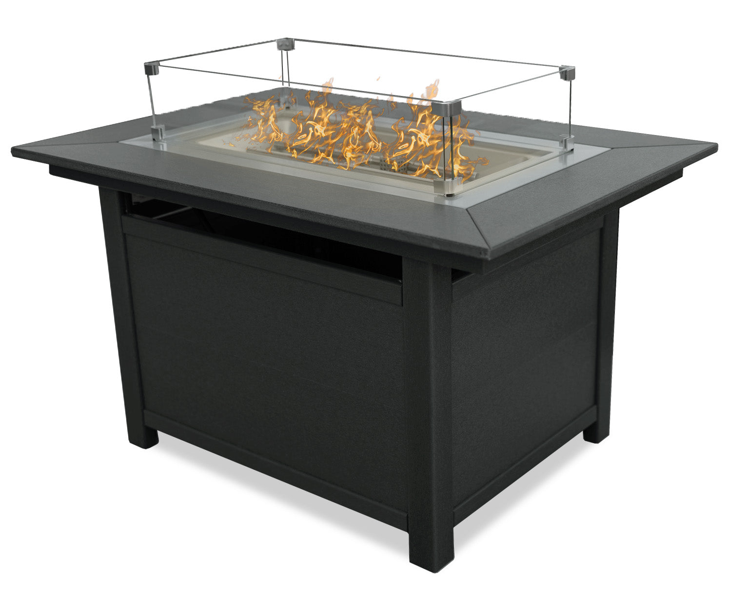LuXeo Cortina 25"(H) x 45"(W) Rectangle Fire Pit Table with Four Aspen Rock-Swivel Chair, 5-Piece