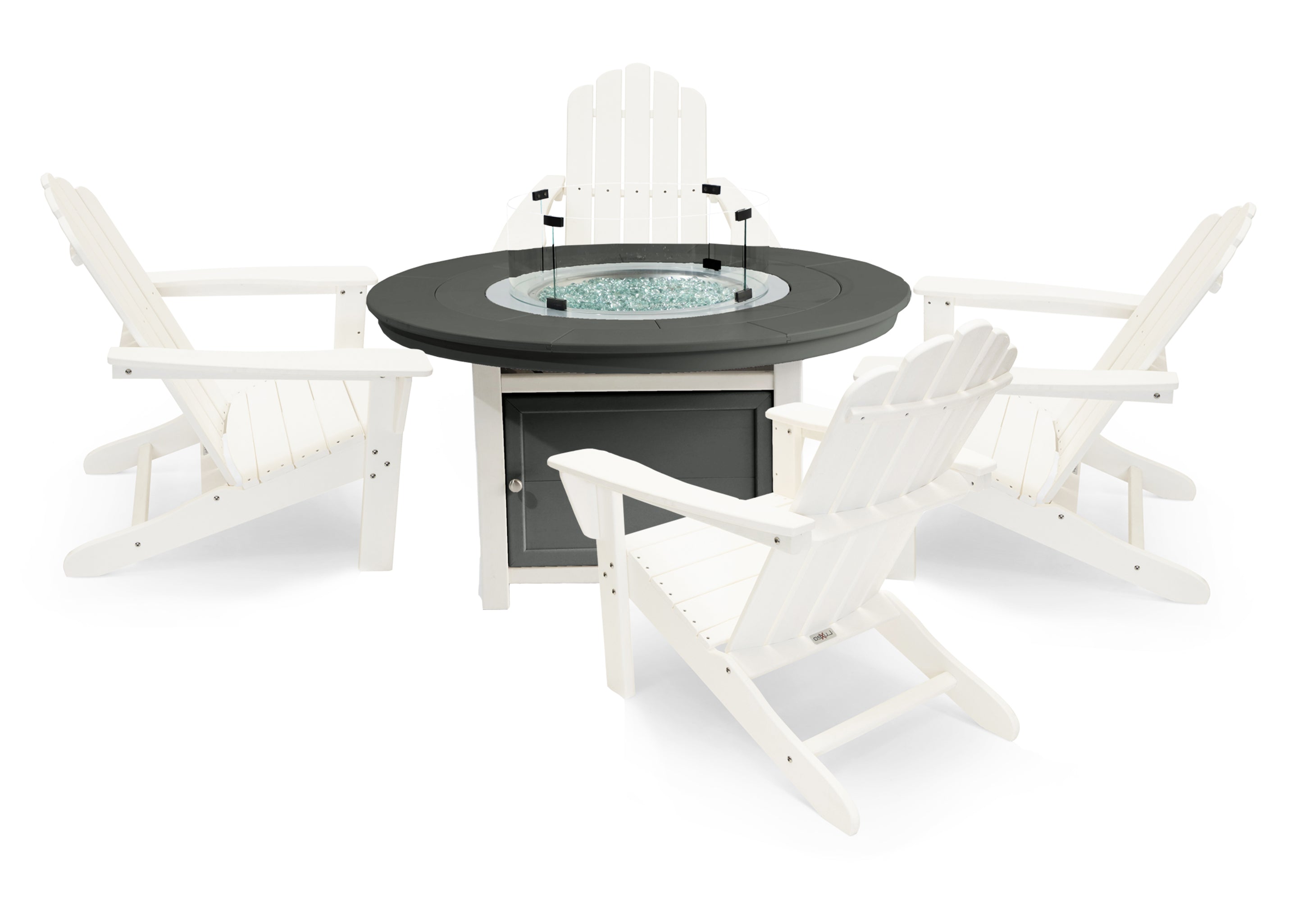 LuXeo Vail 48" Two-Tone Fire Pit Table, Round Top with Four Marina Chairs