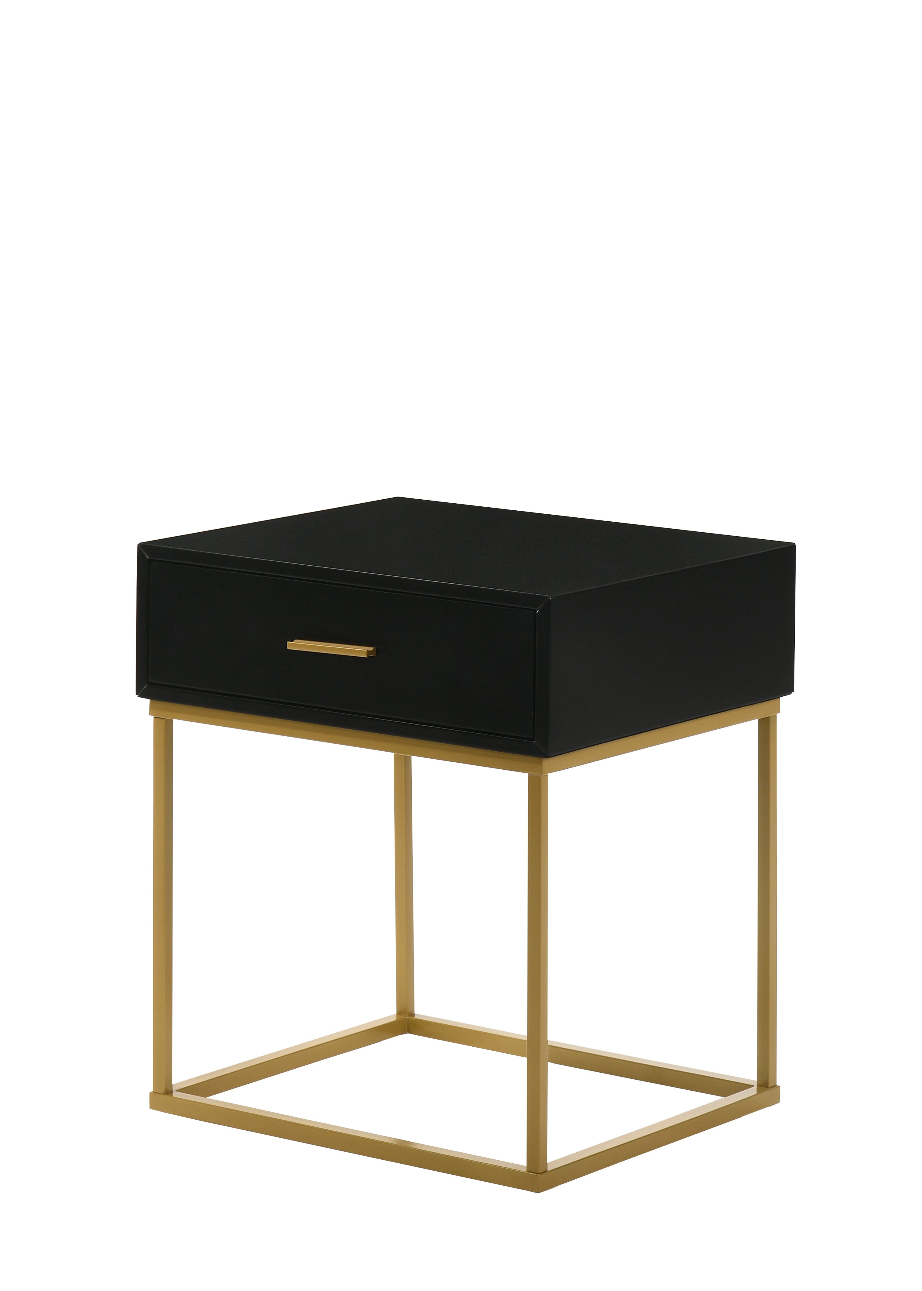 Black One Drawer with Gold Legs Beside Accent Nightstand
