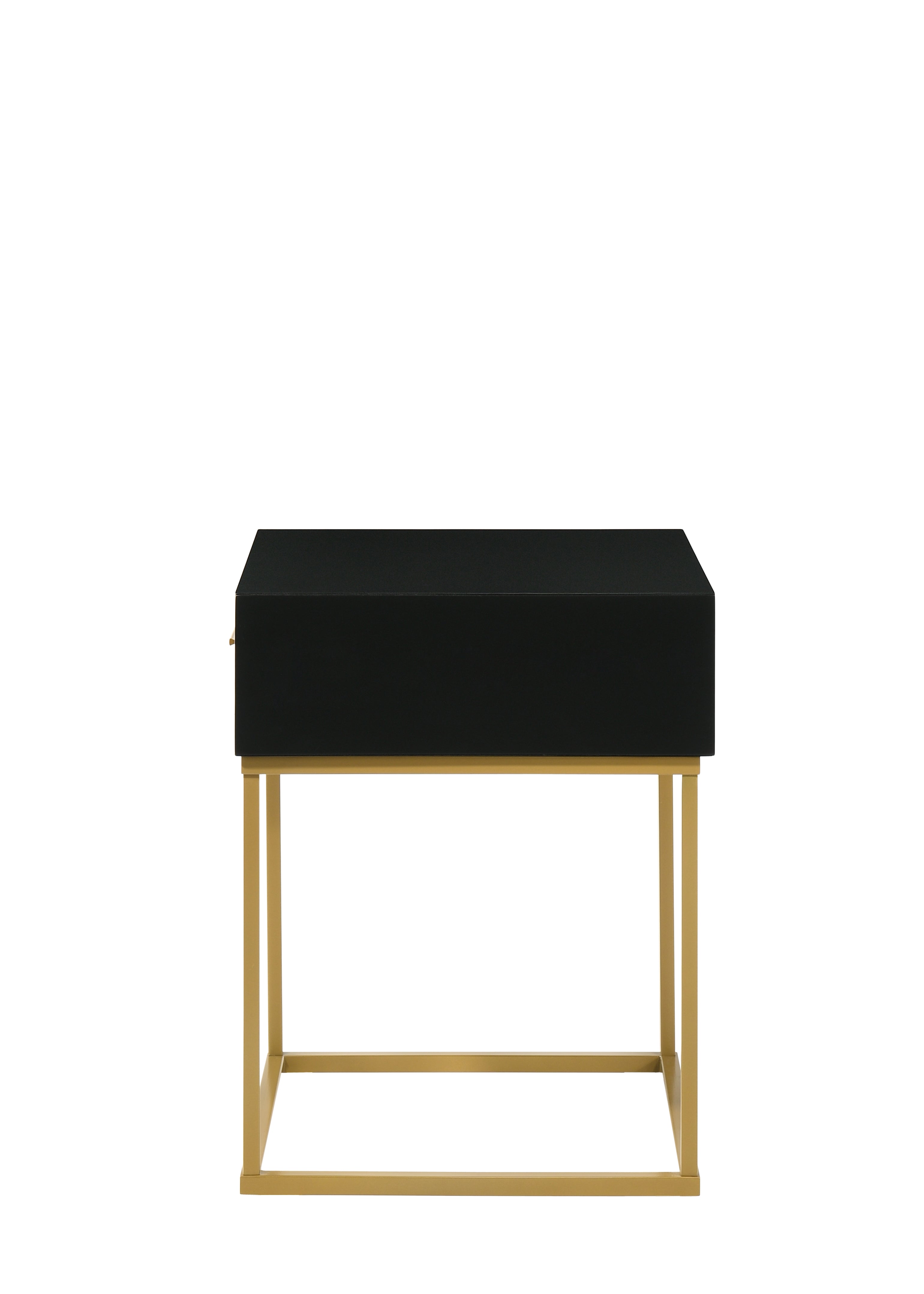 Black One Drawer with Gold Legs Beside Accent Nightstand