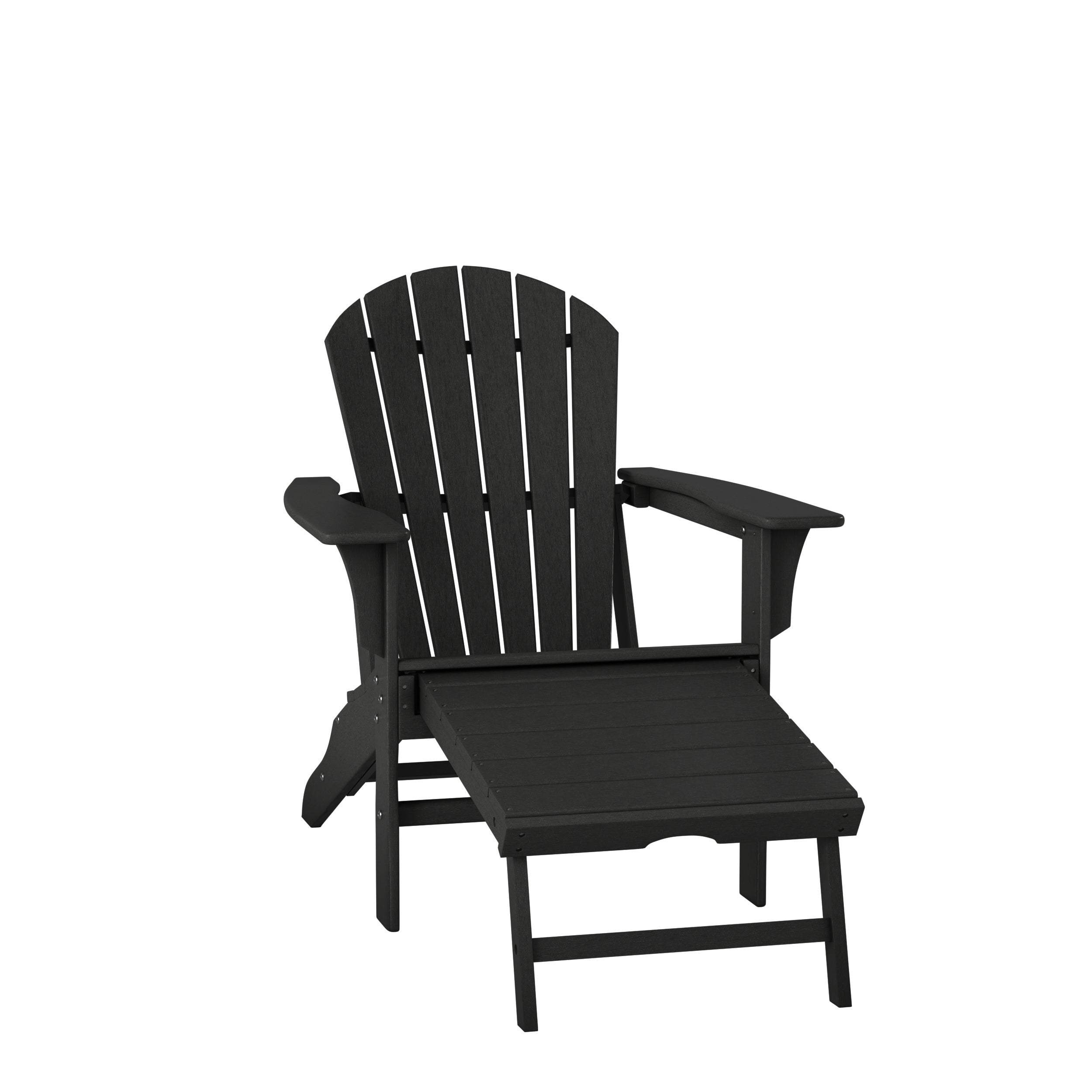 LuXeo Hampton HDPE Adirondack Chair with Hideaway Ottoman and Table Set (3-PIece)