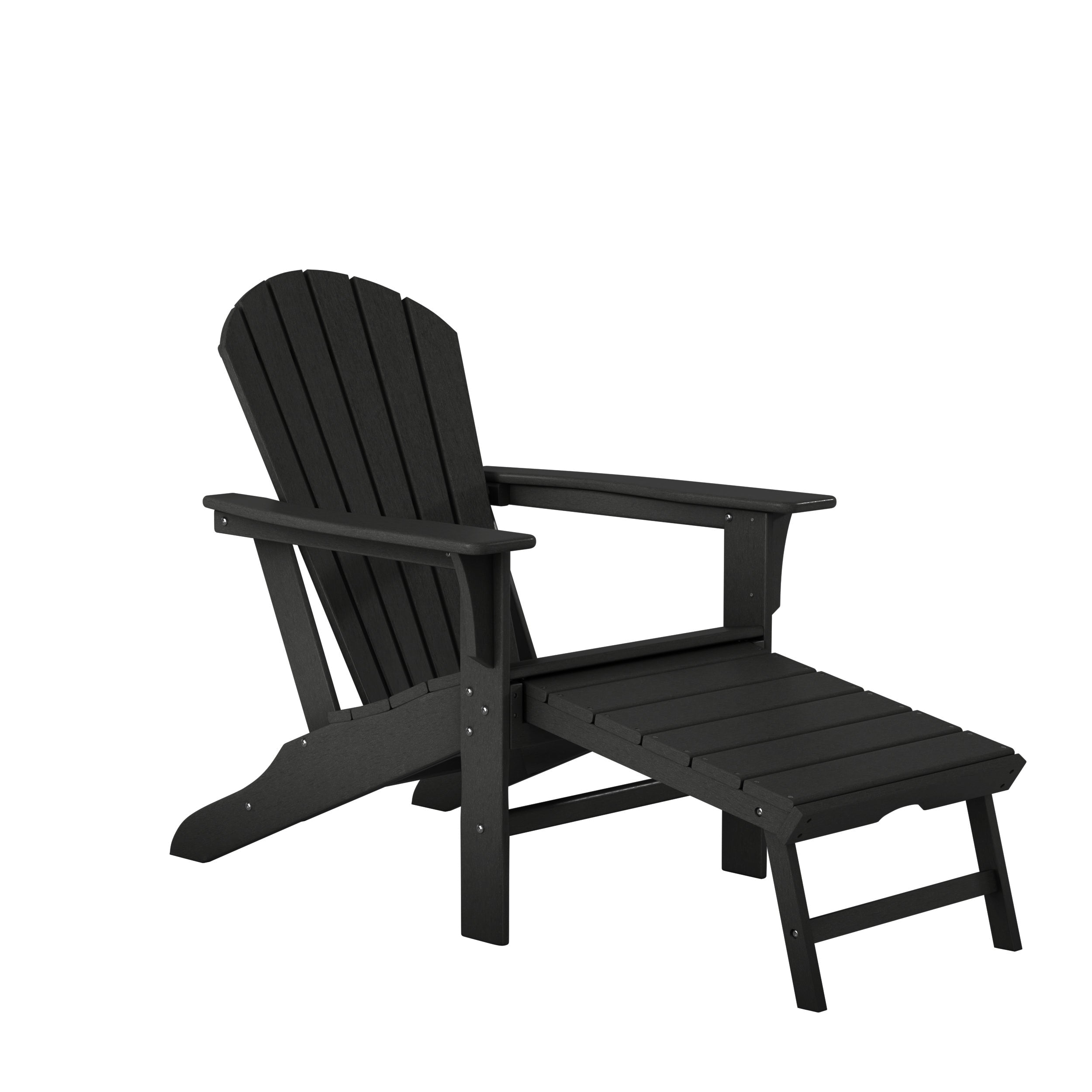 LuXeo Hampton HDPE Adirondack Chair with Hideaway Ottoman and Table Set (3-PIece)
