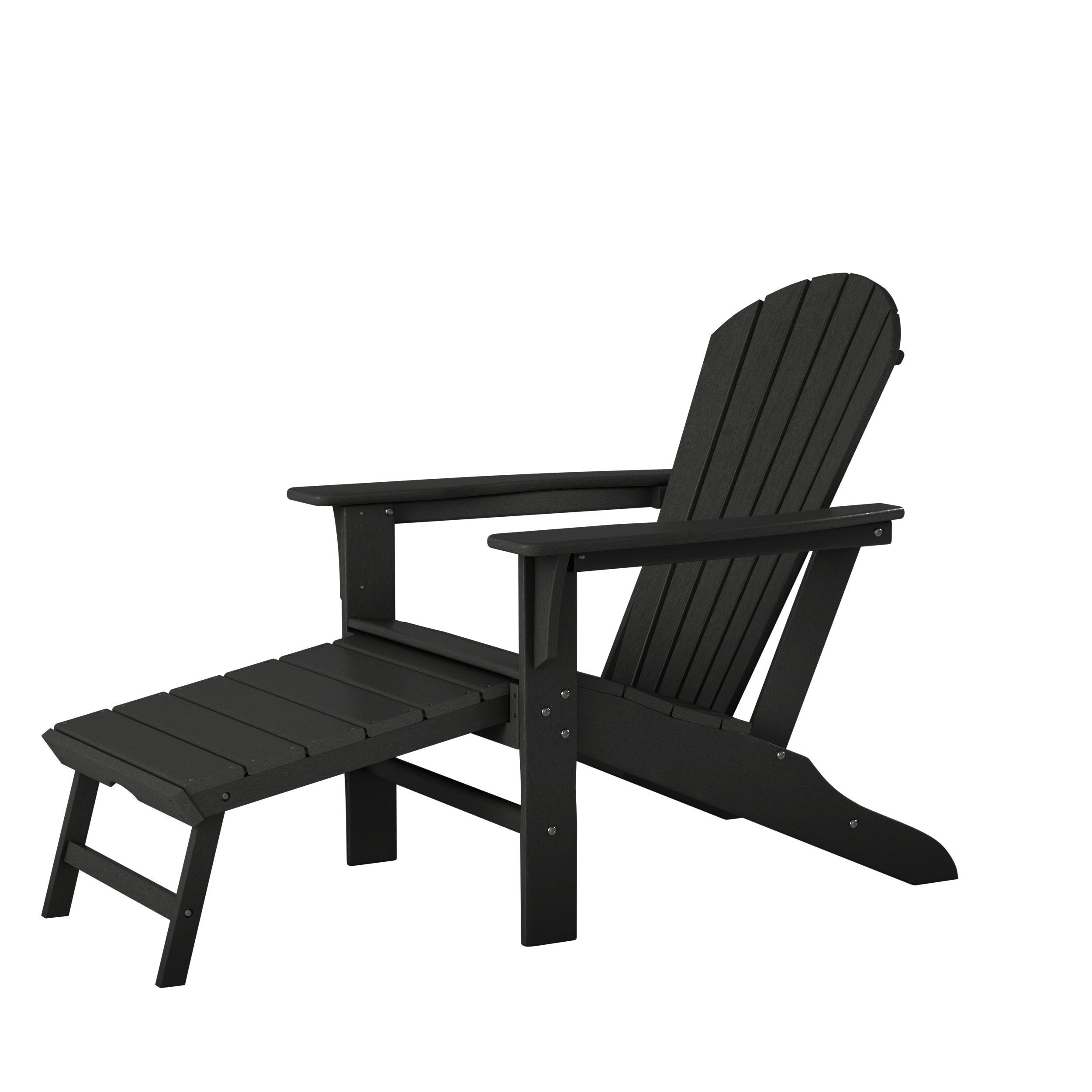 LuXeo Hampton HDPE Adirondack Chair with Hideaway Ottoman and Table Set (3-PIece)