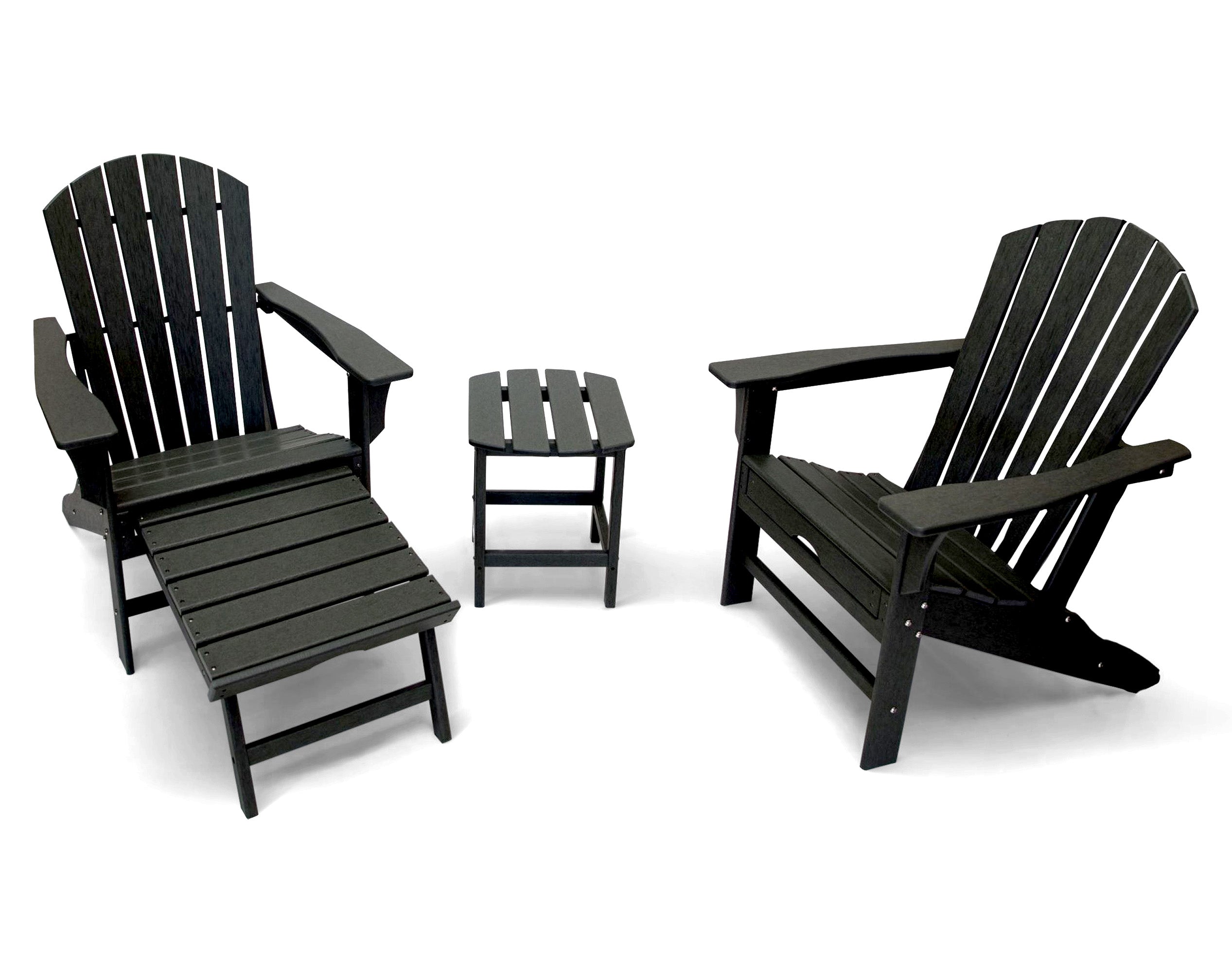 LuXeo Hampton HDPE Adirondack Chair with Hideaway Ottoman and Table Set (3-PIece)