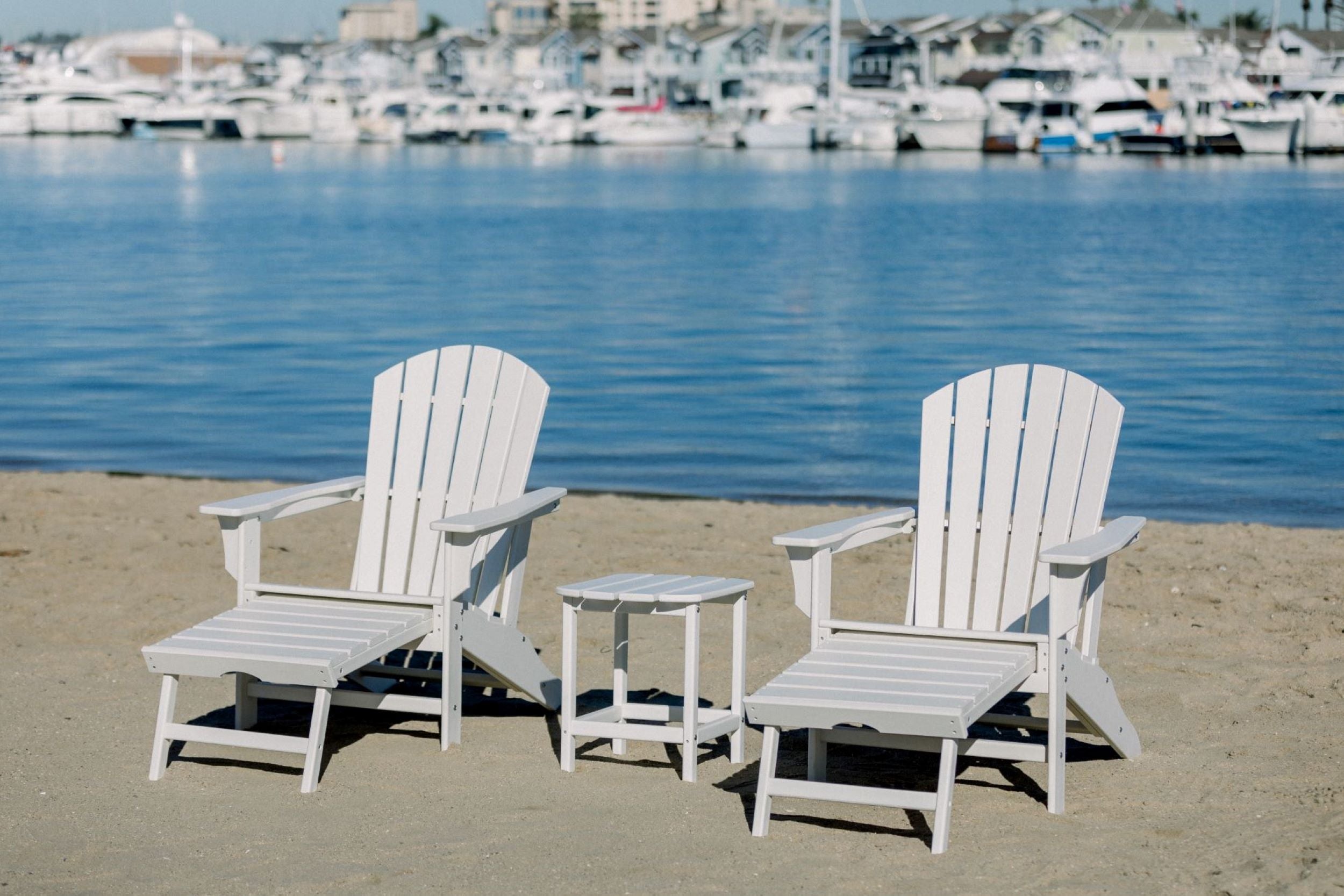 LuXeo Hampton HDPE Adirondack Chair with Hideaway Ottoman and Table Set (3-PIece)