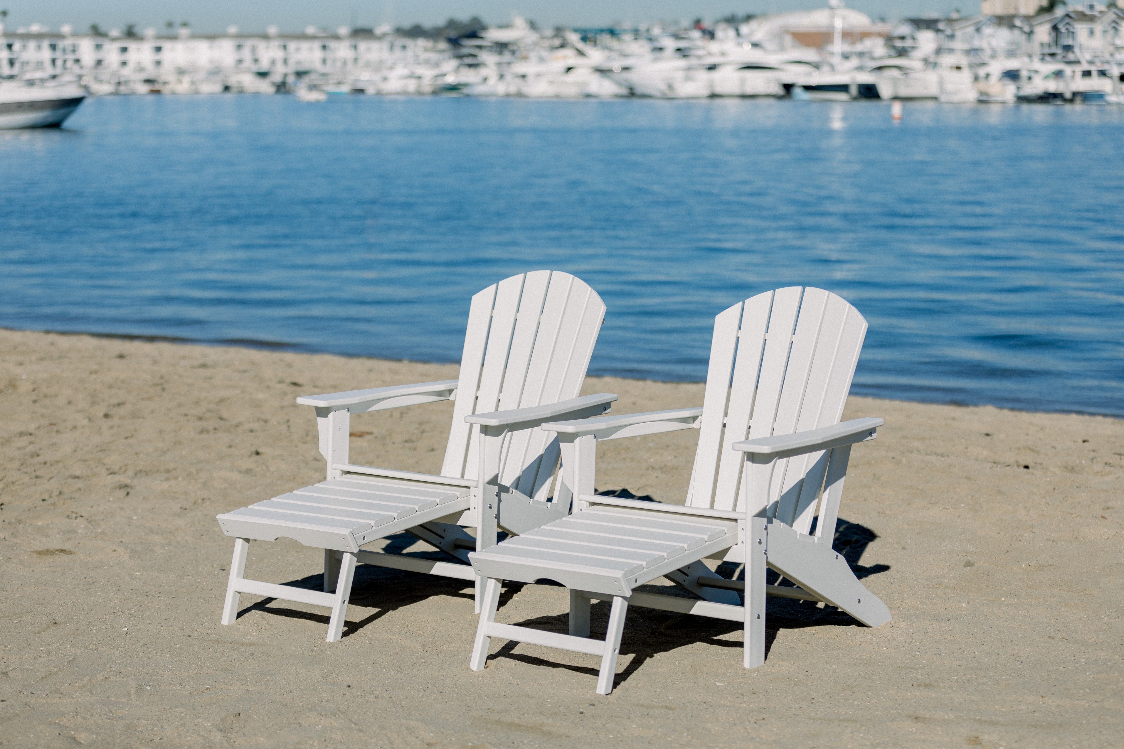 LuXeo - Hampton HDPE Recycled Plastic Outdoor Patio Adirondack Chair with Hideaway Ottoman