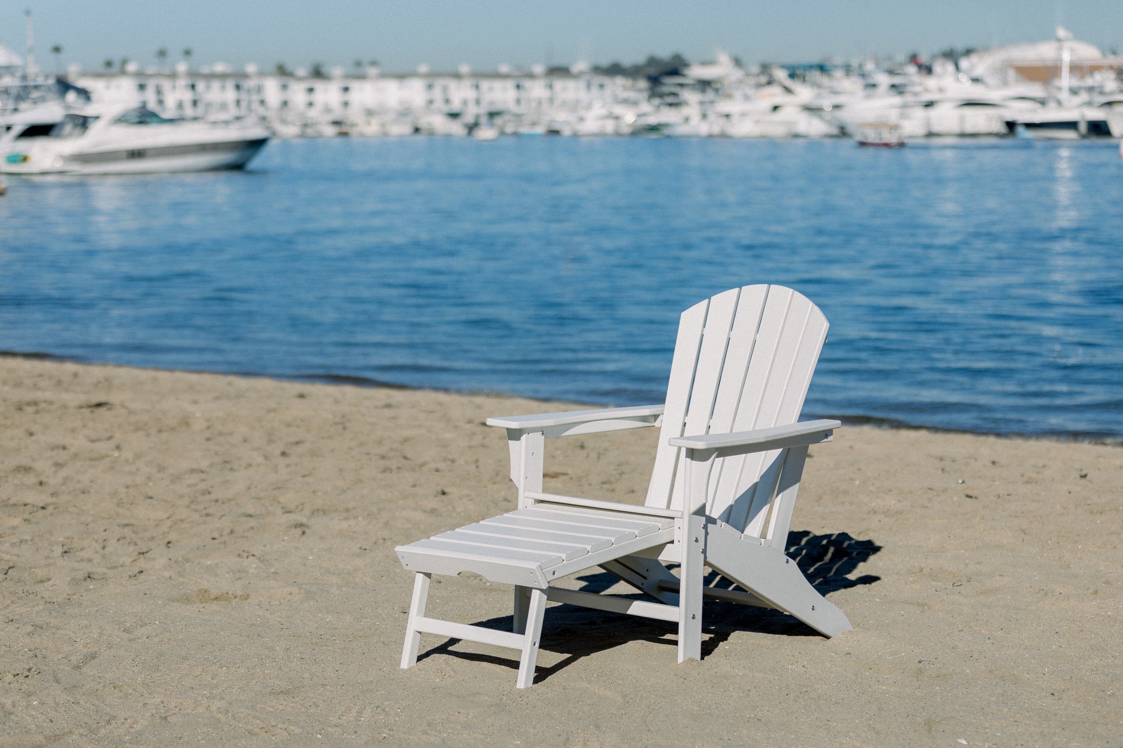 LuXeo - Hampton HDPE Recycled Plastic Outdoor Patio Adirondack Chair with Hideaway Ottoman