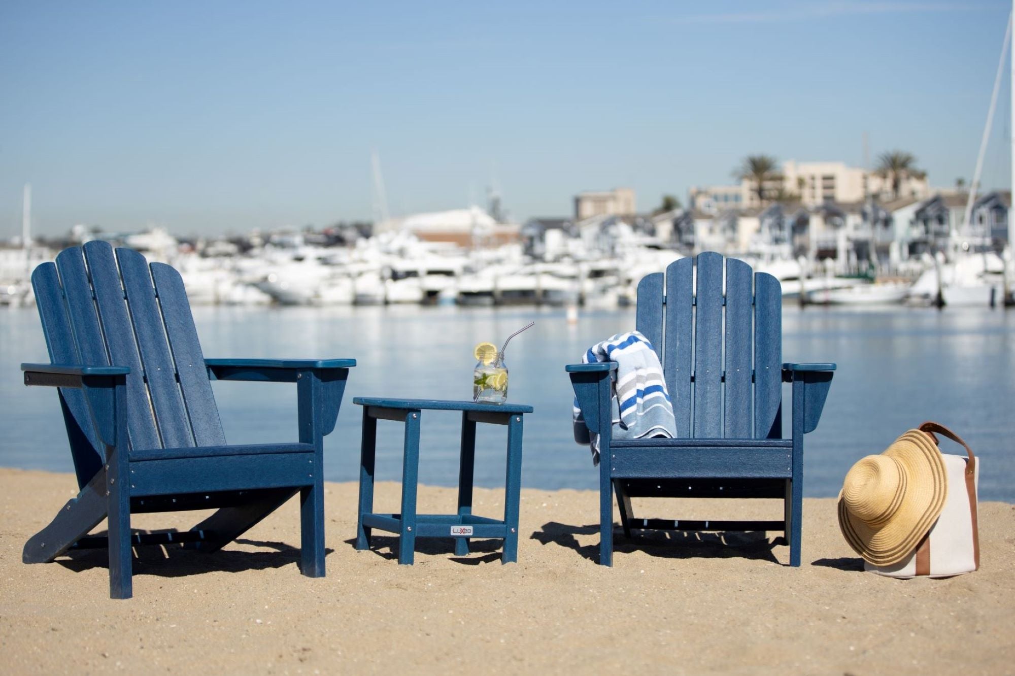 LuXeo Marina HDPE Recycled Plastic Outdoor Patio Adirondack Chair and Table Set (3-Piece)