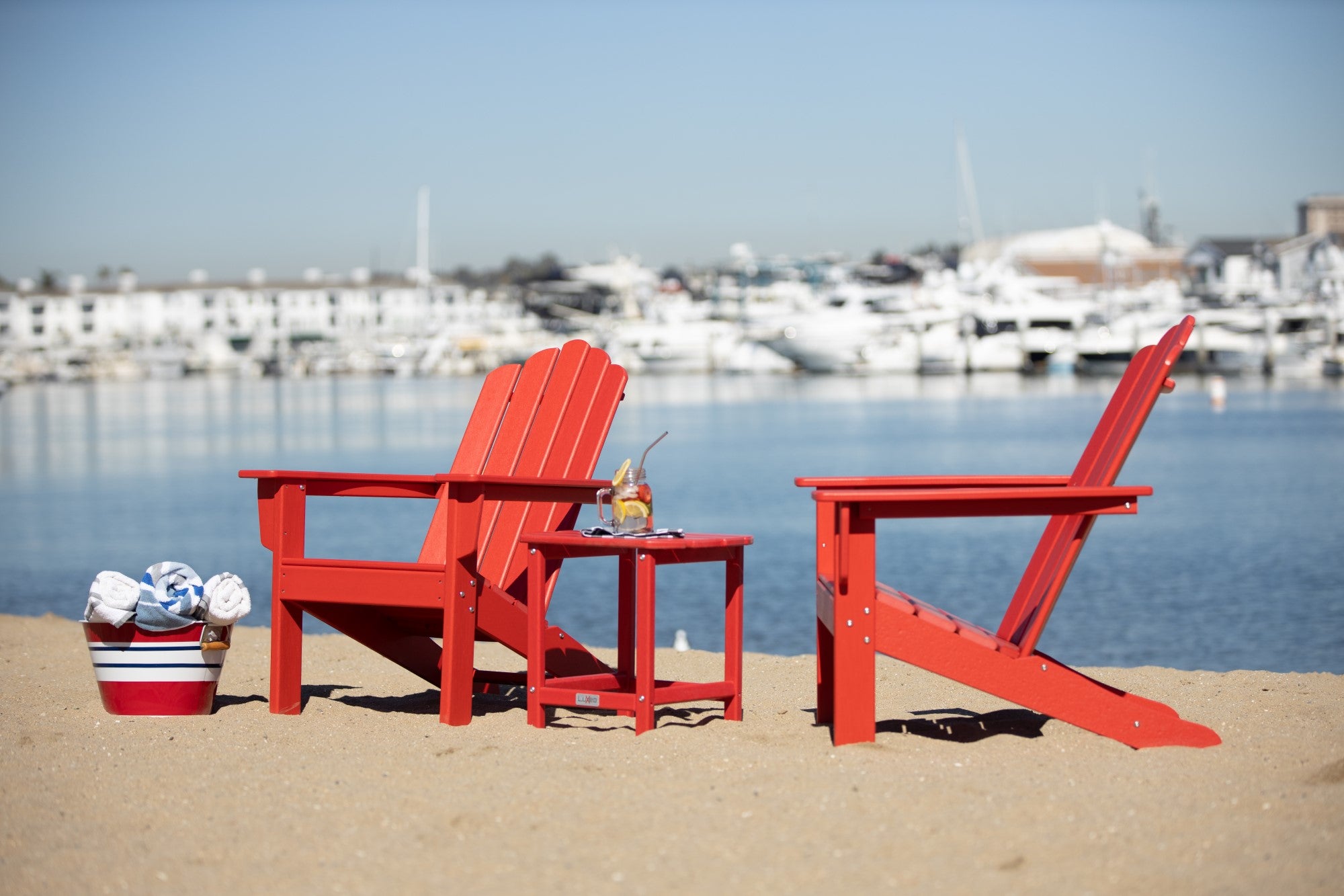 LuXeo Marina HDPE Recycled Plastic Outdoor Patio Adirondack Chair and Table Set (3-Piece)