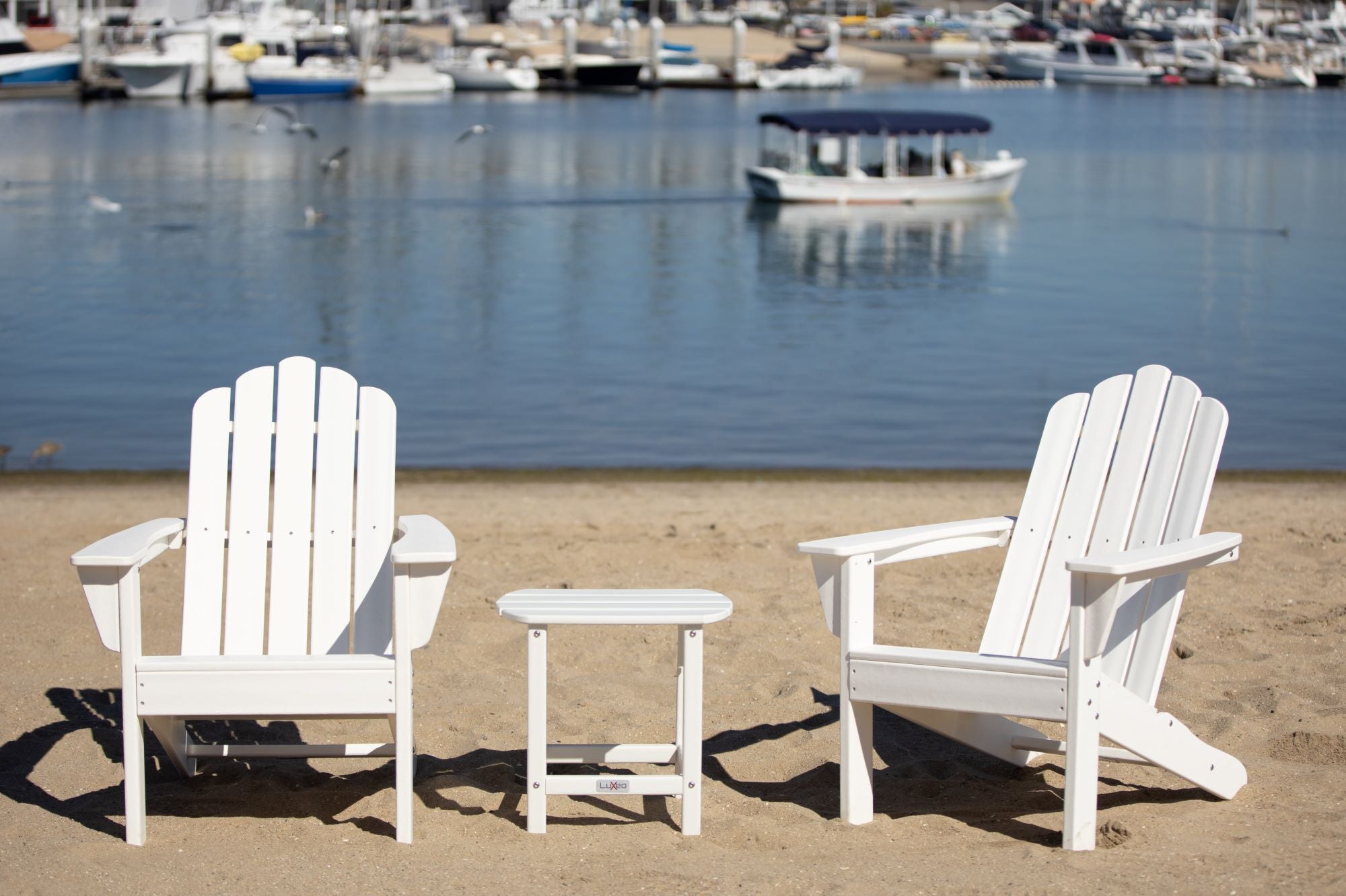 LuXeo Marina HDPE Recycled Plastic Outdoor Patio Adirondack Chair and Table Set (3-Piece)