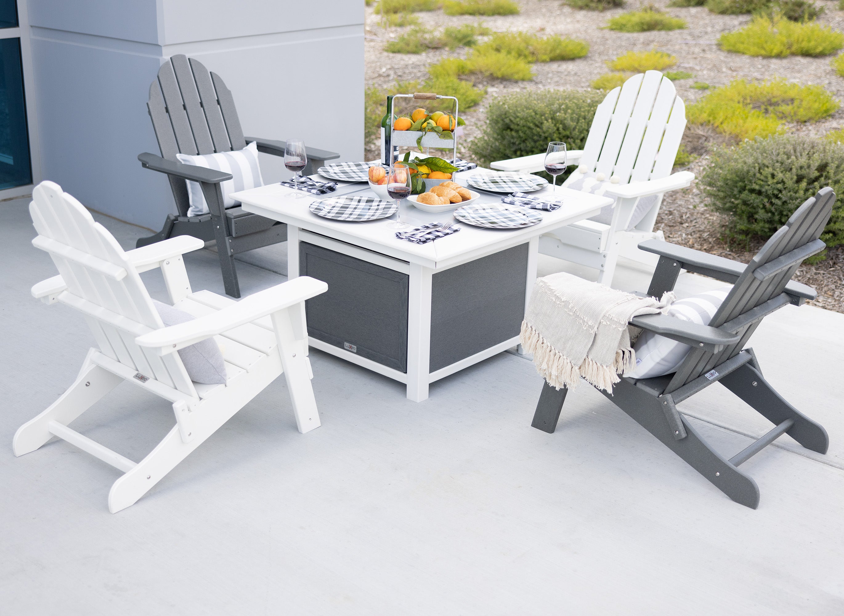 Park City 42" Two-Tone Fire Pit Table, Square Top with Four Balboa Chairs