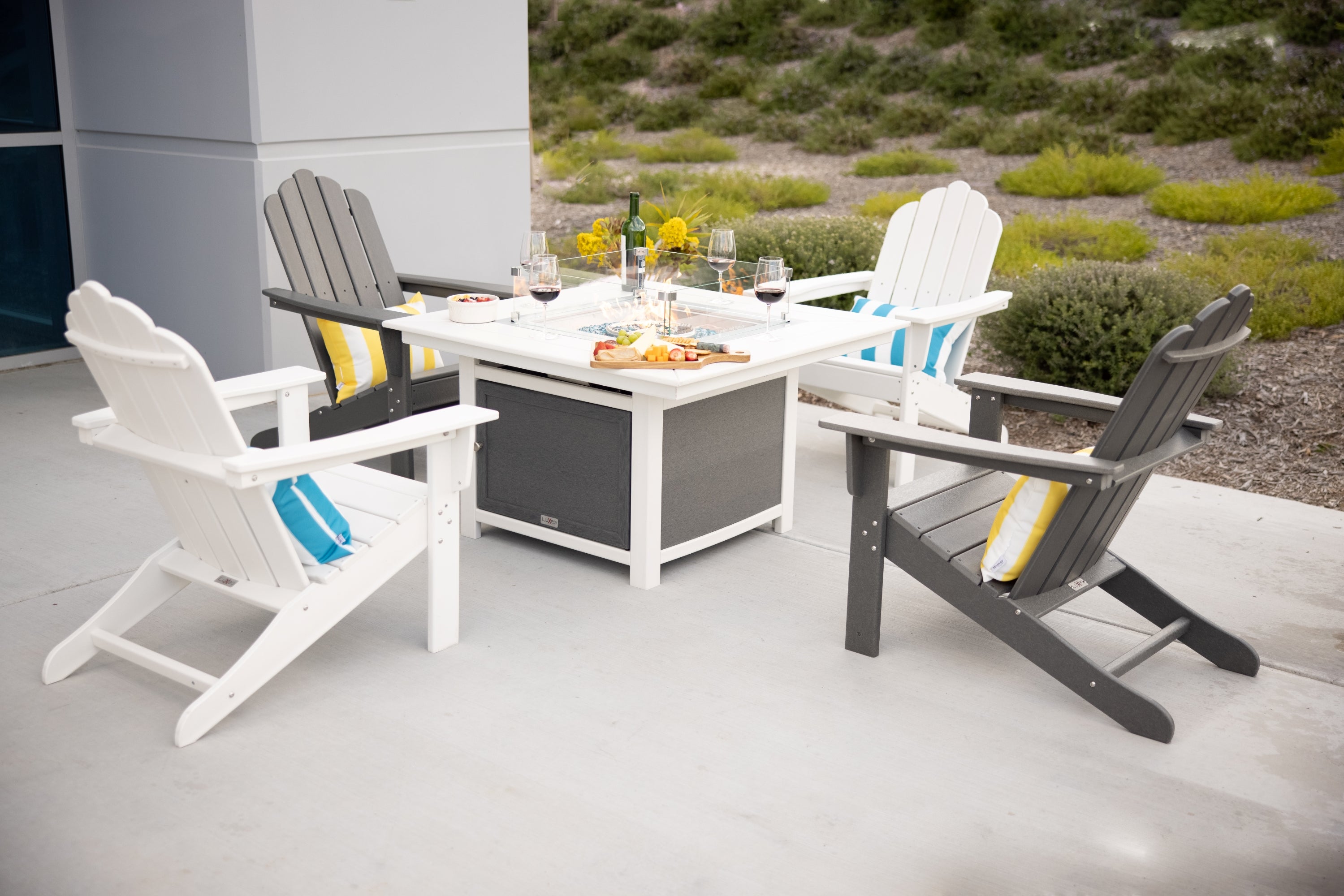 Park City 42" Two-Tone Fire Pit Table, Square Top with Four Marina Chairs