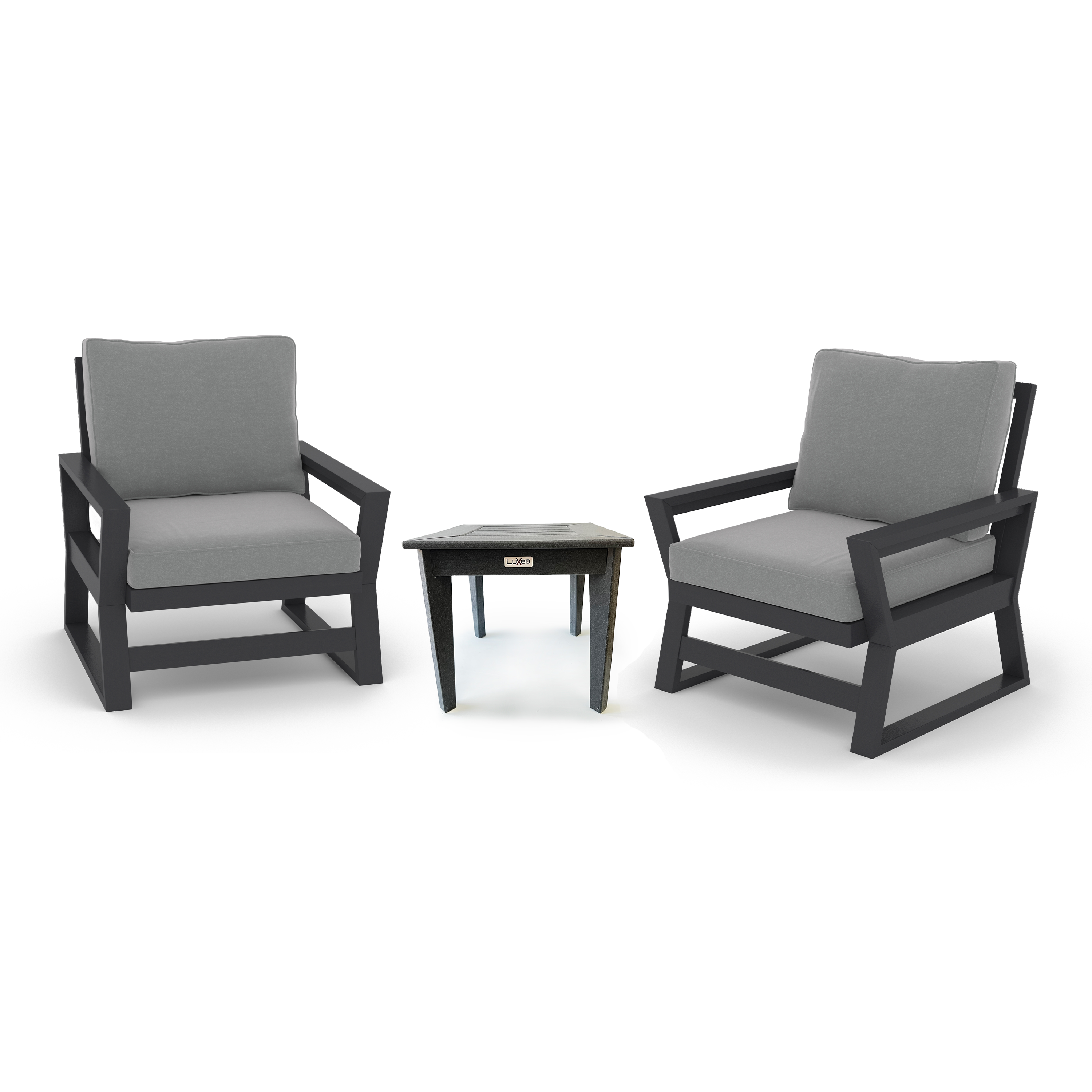 LuXeo Malibu Deep Seating Conversation Set with a Side Table, Gray ( 3-Piece)