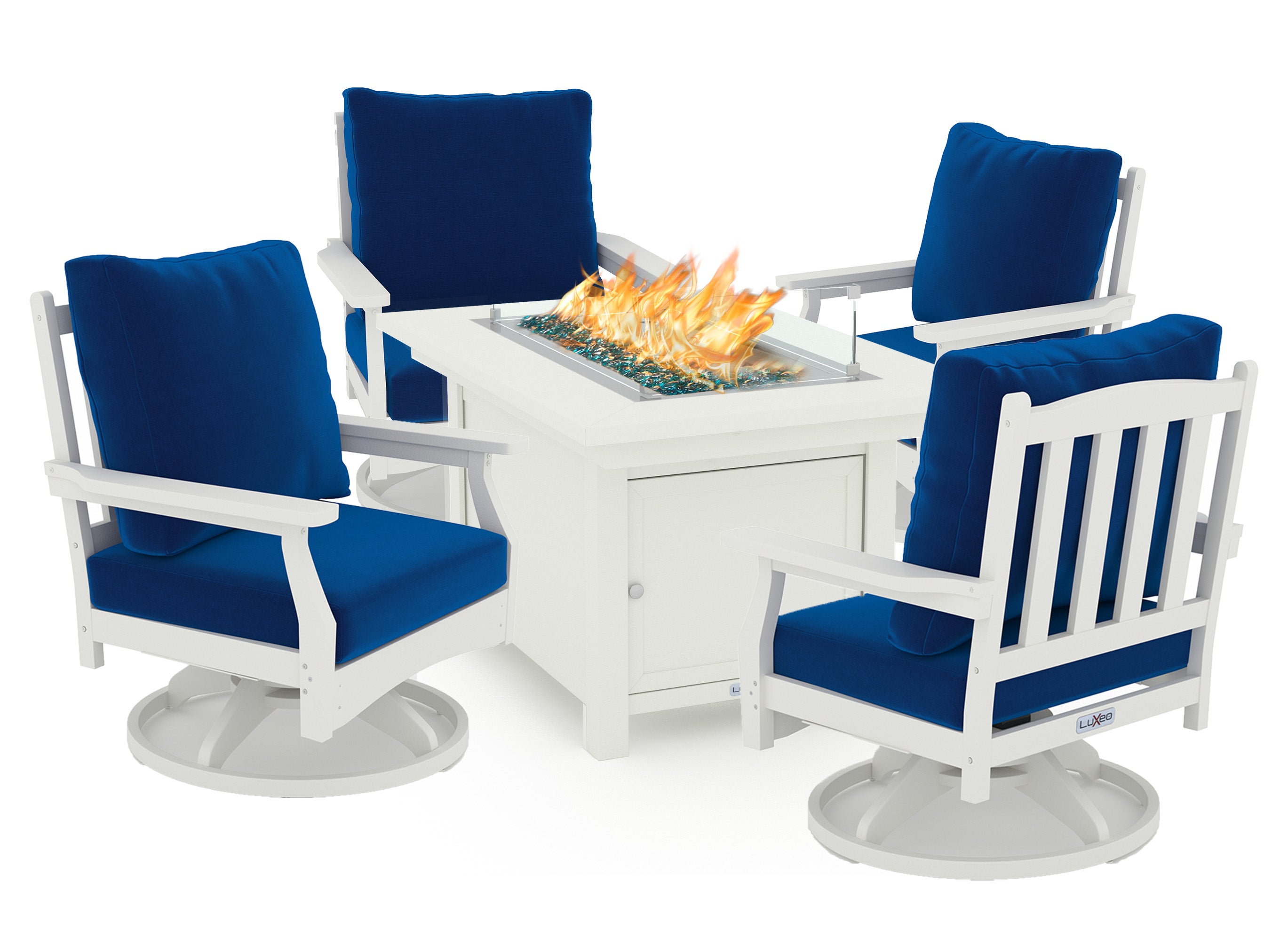Rectangle Fire Pit Table with Four Aspen Rock-Swivel Chair
