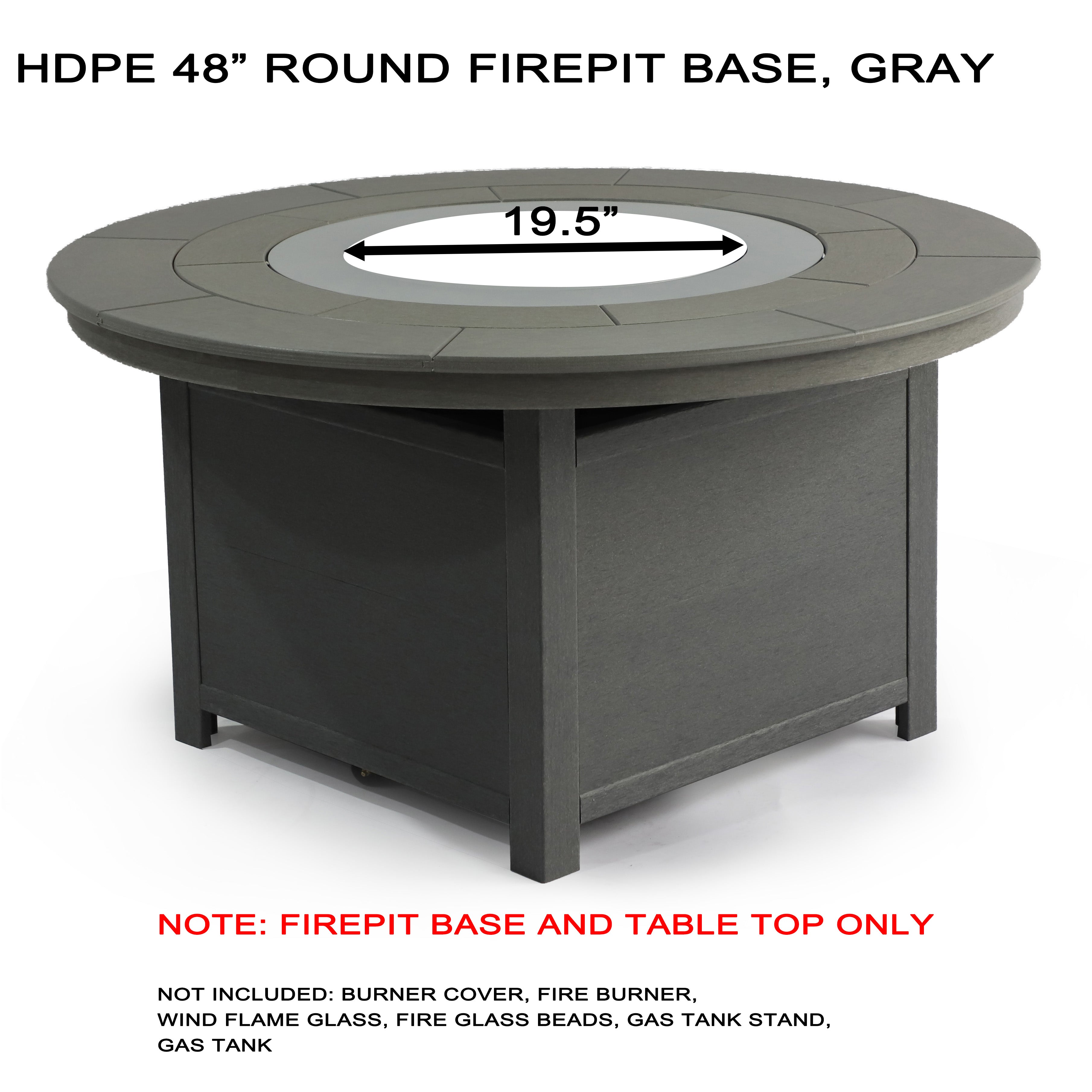 48" x 25" Round HDPE Patio Firepit Table, TOP & BASE ONLY [OUTLET]