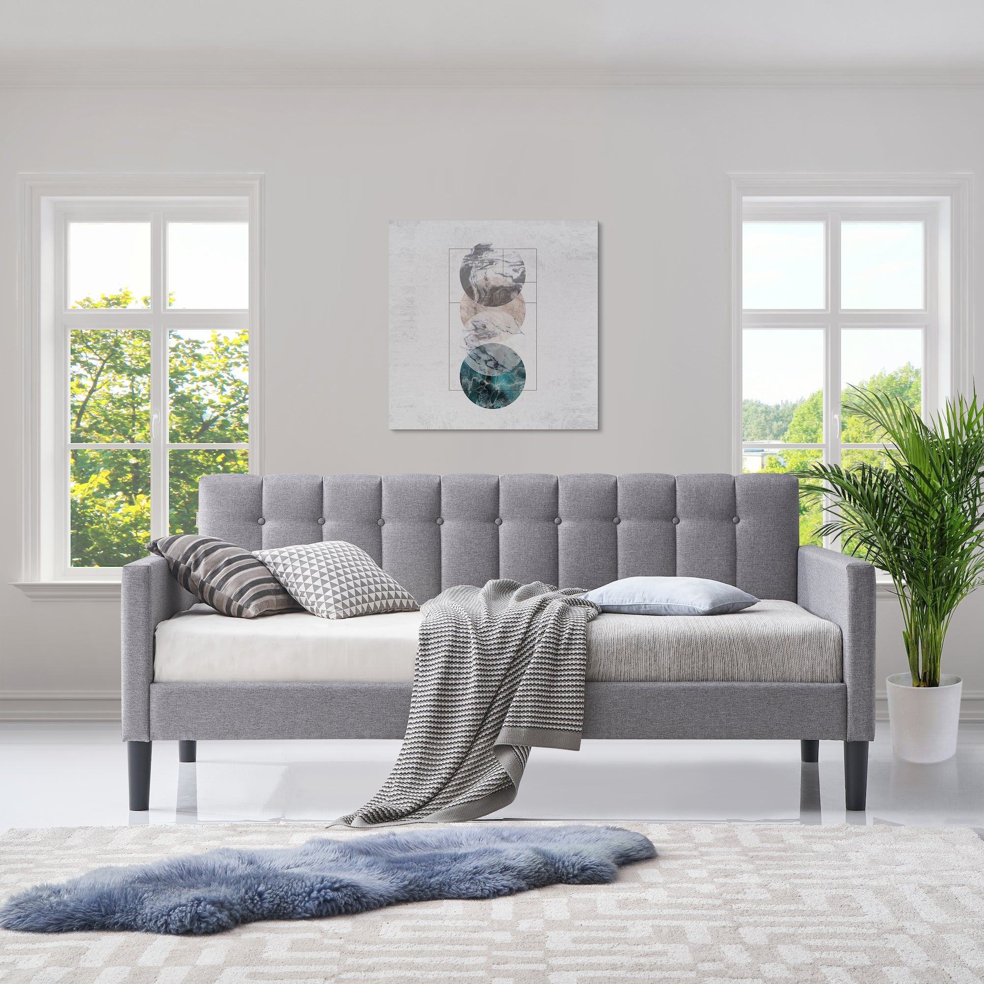 Dana Twin Size Upholstered Day Bed in Gray Fabric