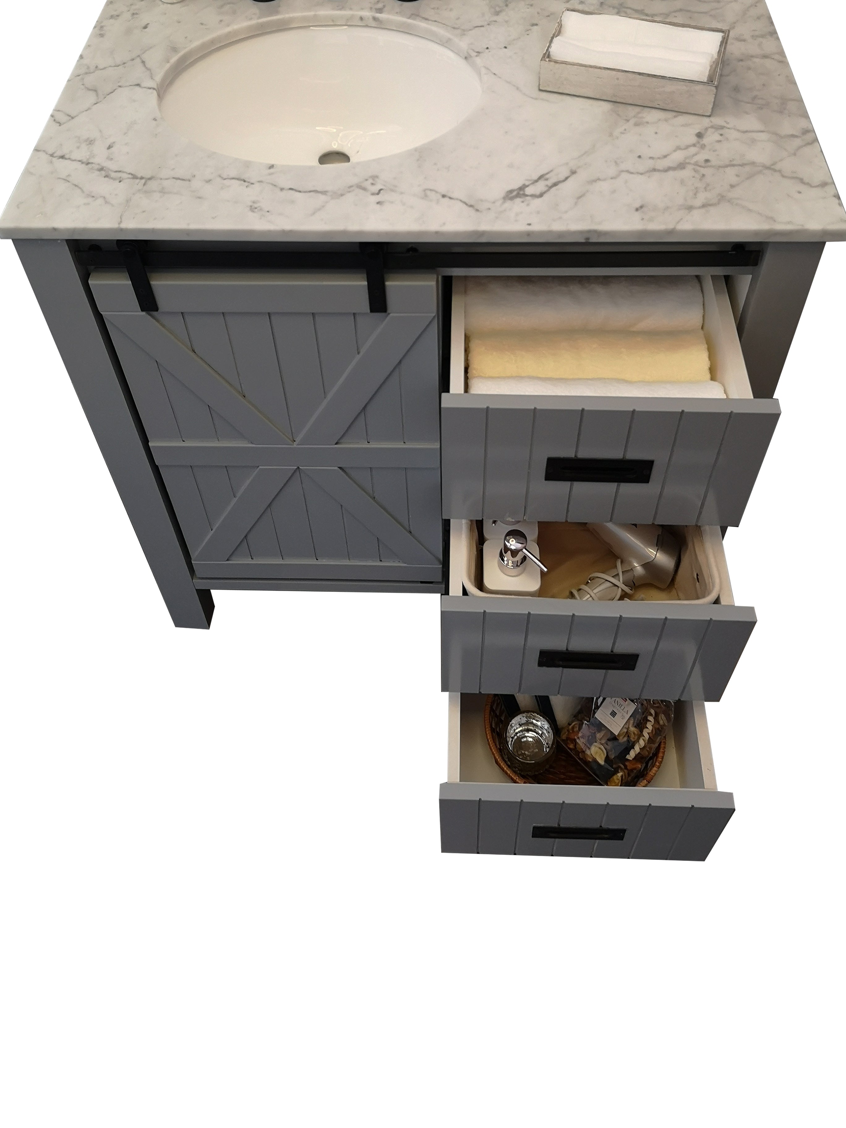 Chester 36" Single Vanity in Gray Oak with Grade A Carrara White Marble Counter Top Without Mirror