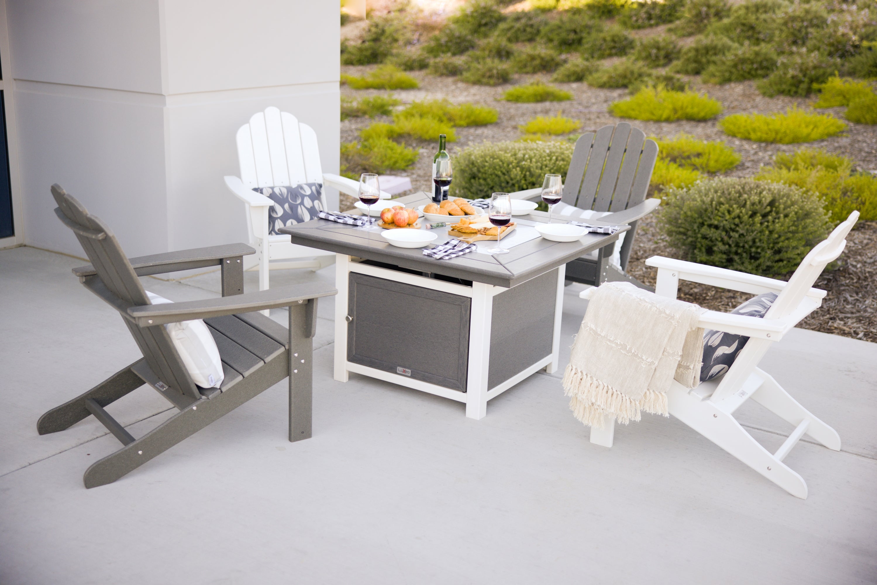 Park City 42" Two-Tone Fire Pit Table, Square Top with Four Marina Chairs