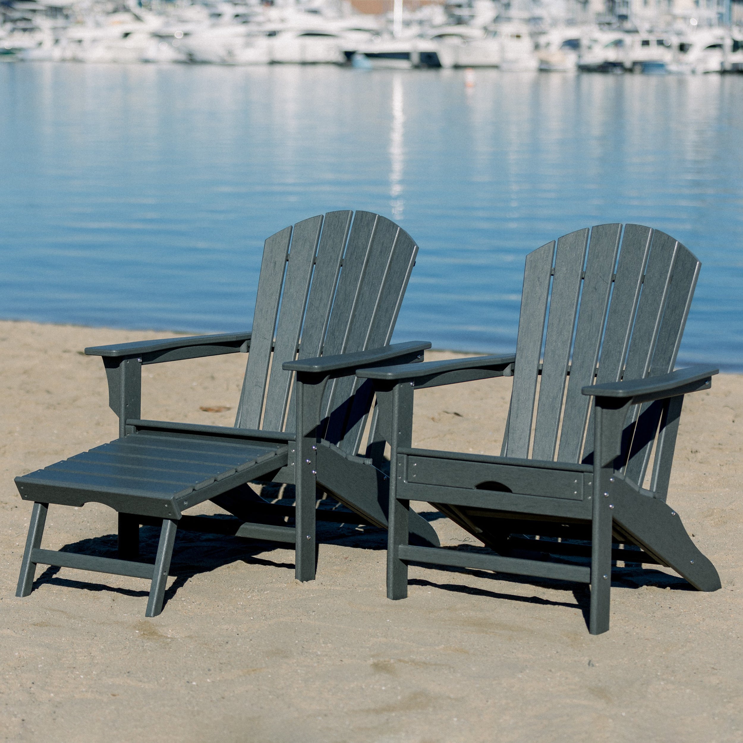 LuXeo - Hampton HDPE Recycled Plastic Outdoor Patio Adirondack Chair with Hideaway Ottoman