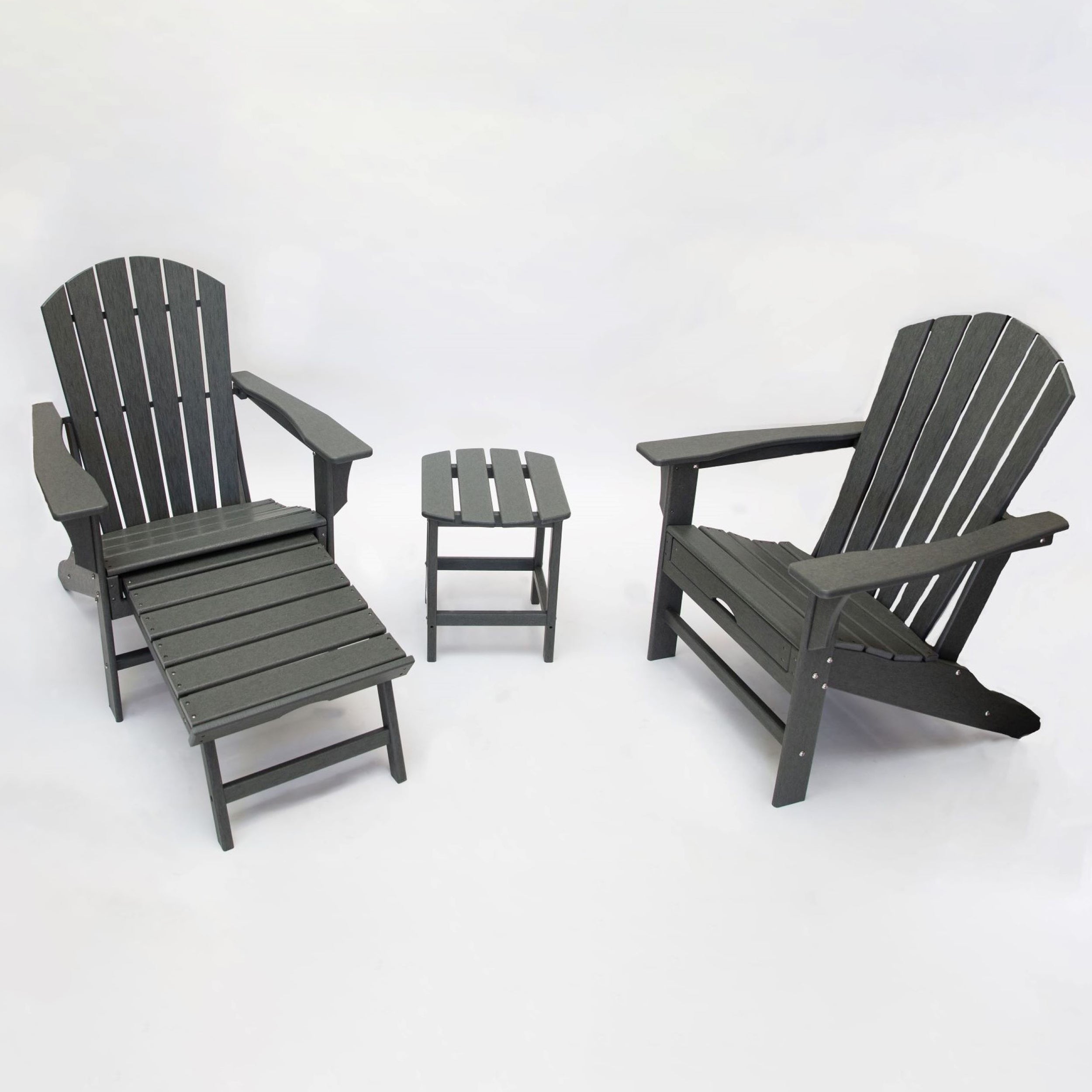Hampton HDPE Adirondack Chair with Hideaway Ottoman and Table Set (3-PIece)