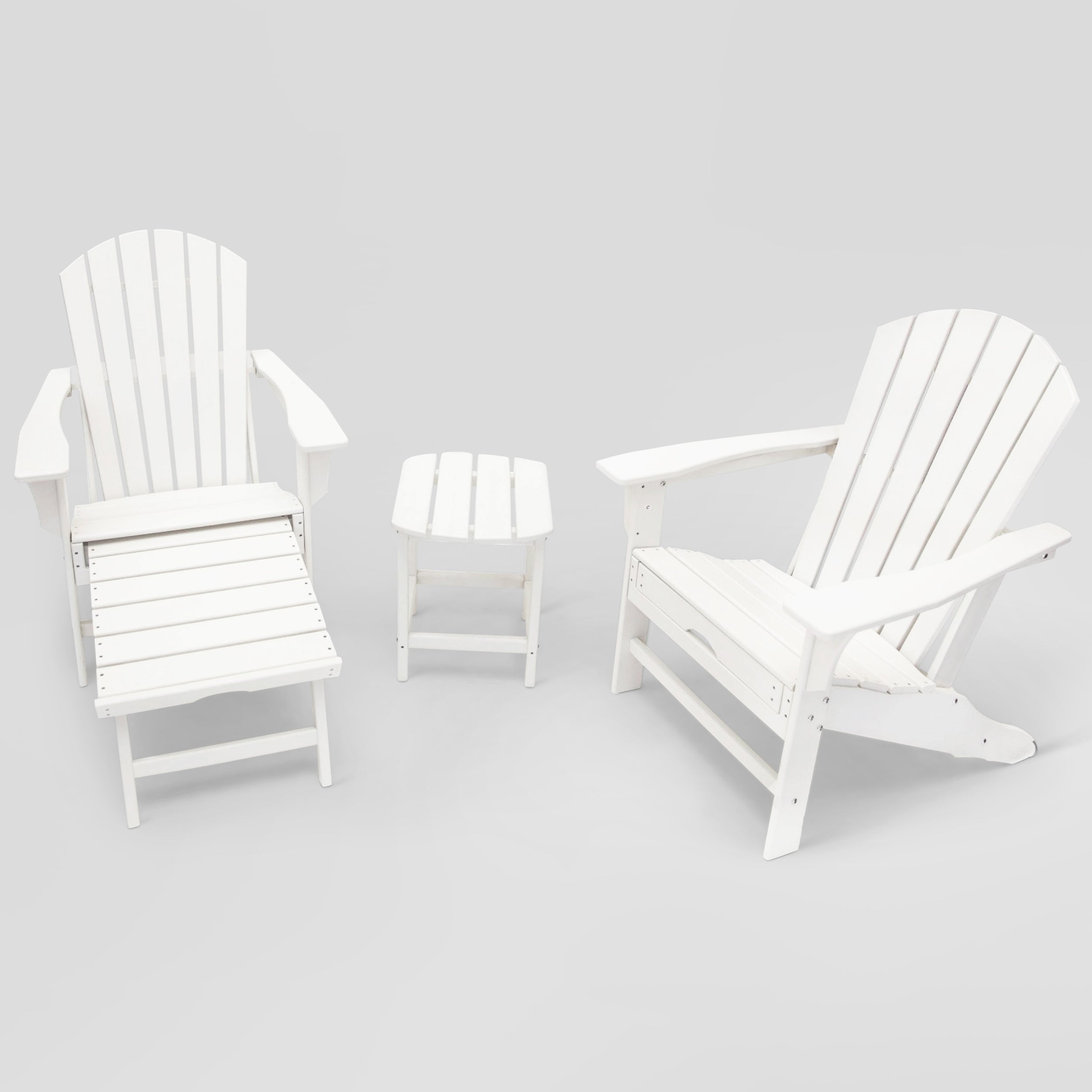 LuXeo Hampton HDPE Adirondack Chair with Hideaway Ottoman and Table Set (3-PIece)