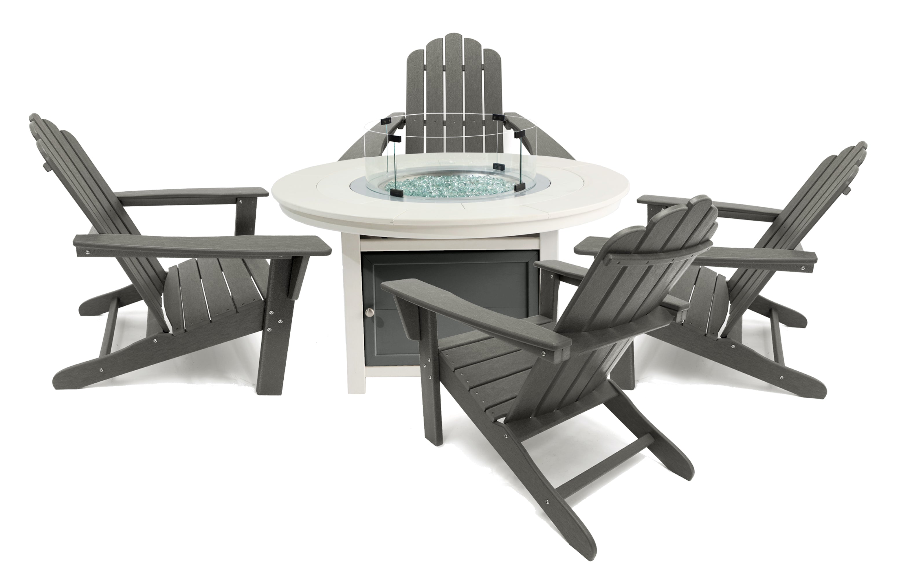 Vail 48" Two-Tone Fire Pit Table, Round Top with Four Marina Chairs