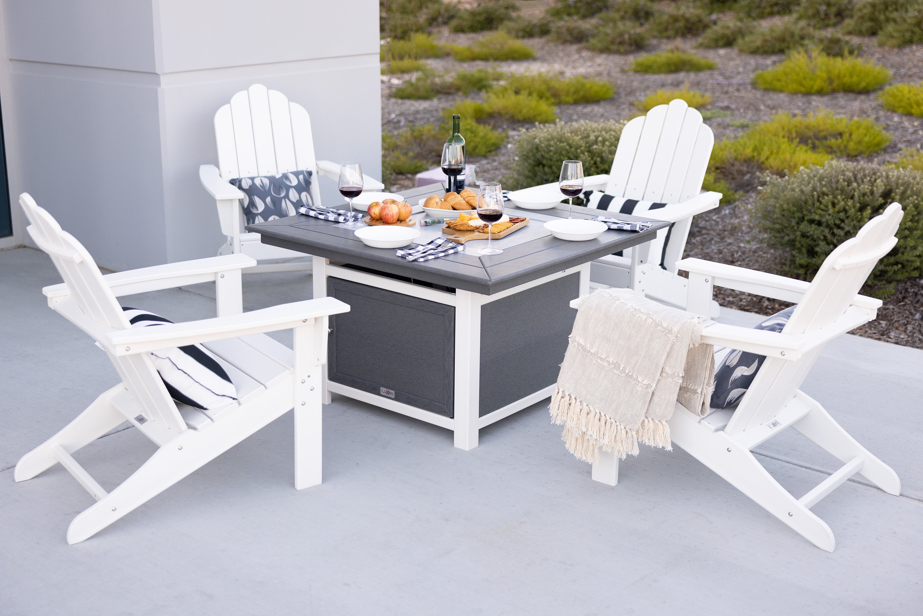 Park City 42" Two-Tone Fire Pit Table, Square Top with Four Marina Chairs