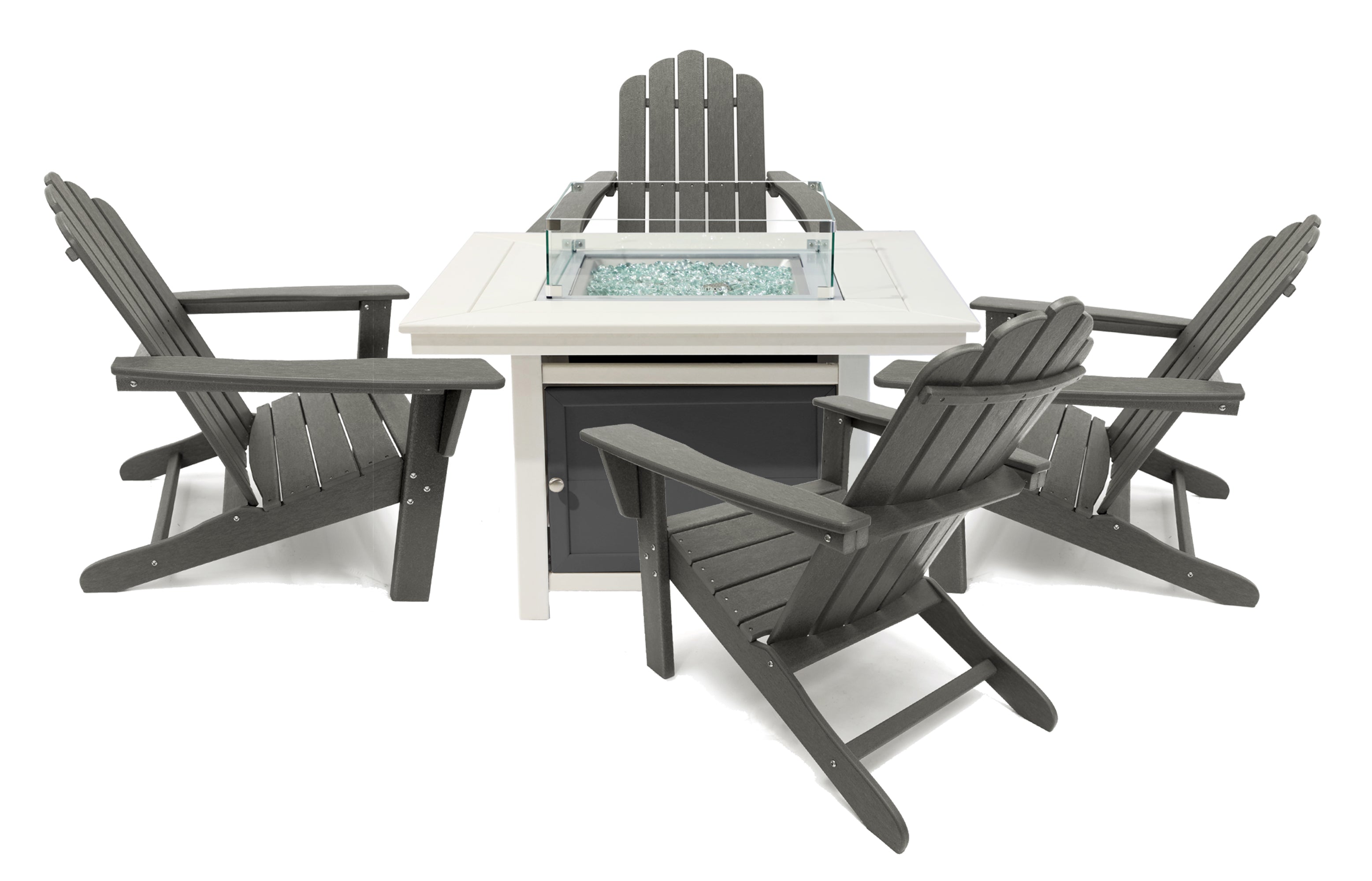 Park City 42" Two-Tone Fire Pit Table, Square Top with Four Marina Chairs