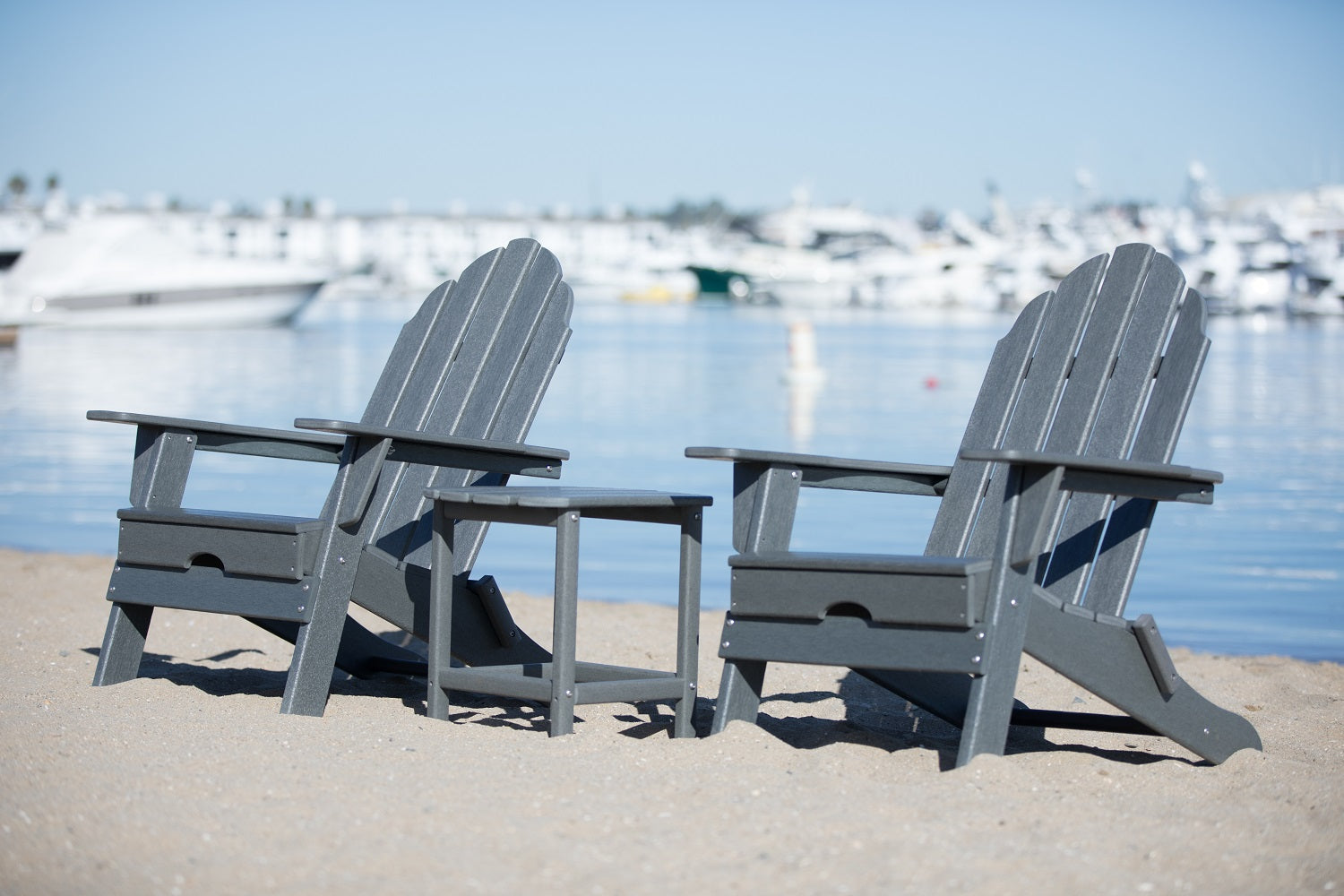 Balboa HDPE Recycled Plastic Gray Folding Adirondack Chair and Table Set