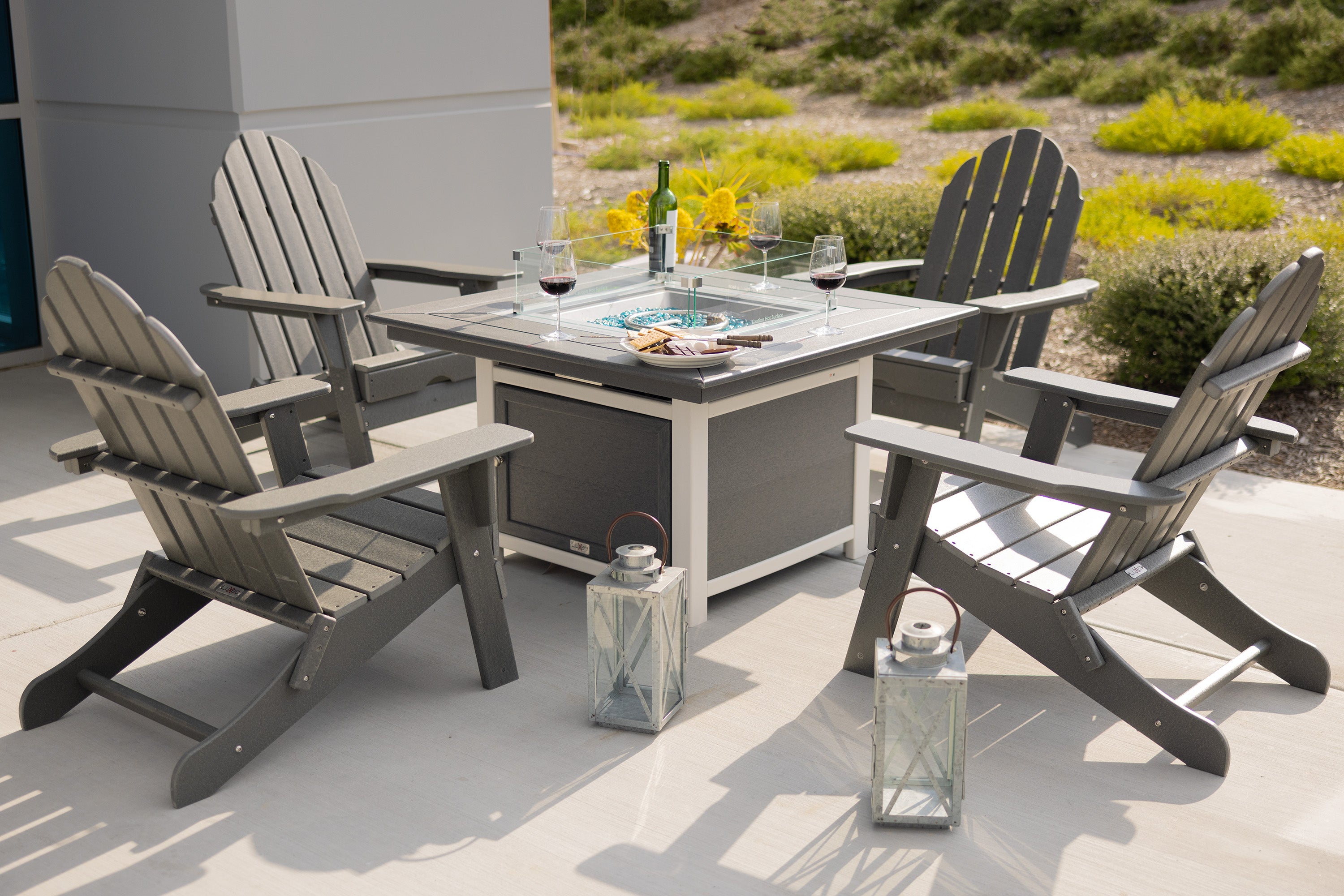 Park City 42" Two-Tone Fire Pit Table, Square Top with Four Balboa Chairs