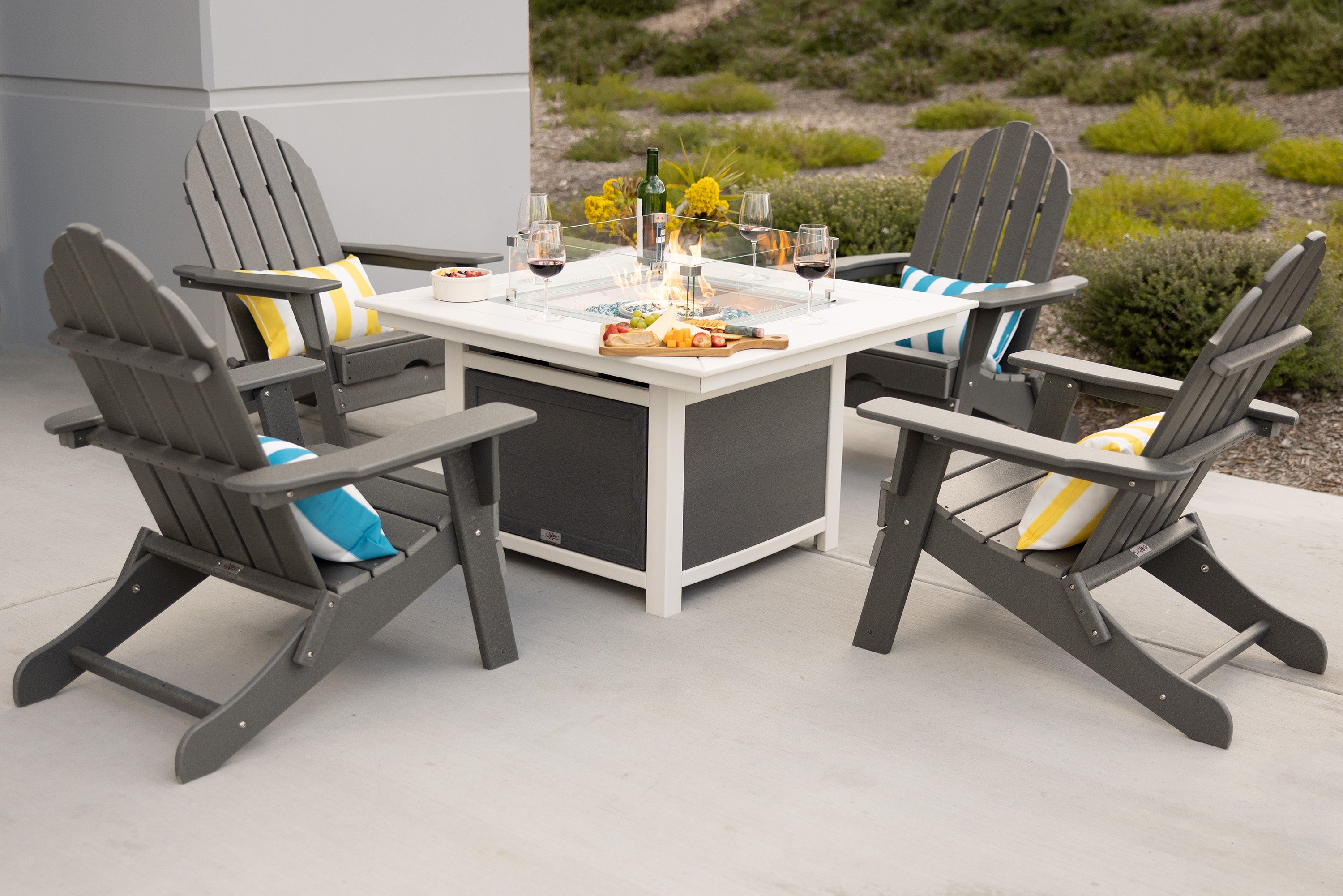 Park City 42" Two-Tone Fire Pit Table, Square Top with Four Balboa Chairs