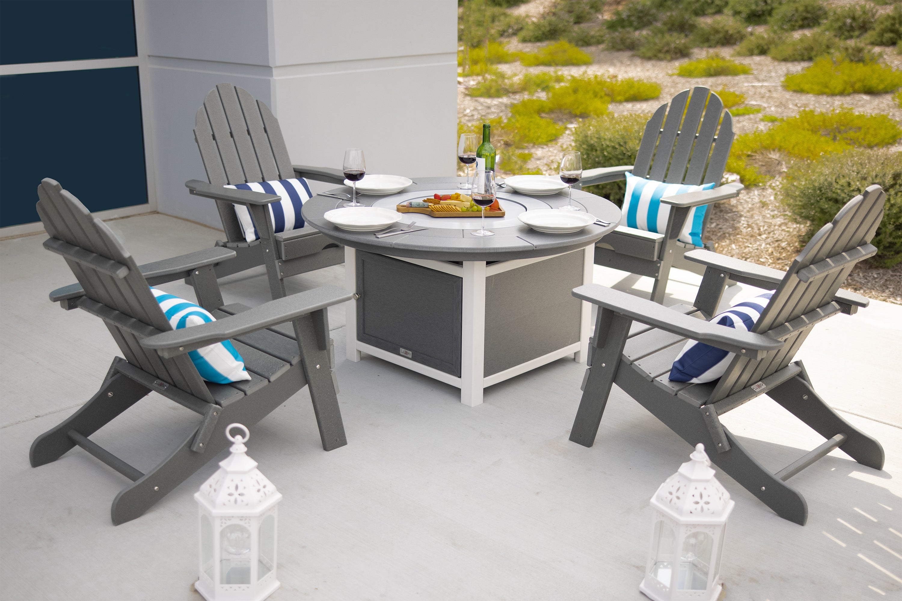 Vail 48" Two-Tone Fire Pit Table, Round Top with Four Balboa Chairs