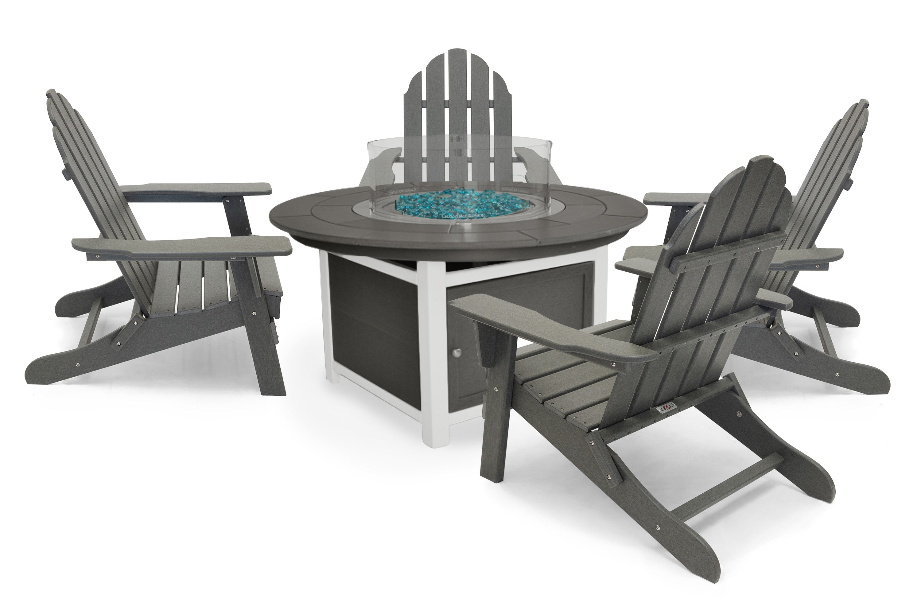 LuXeo Vail 48" Two-Tone Fire Pit Table, Round Top with Four Balboa Chairs