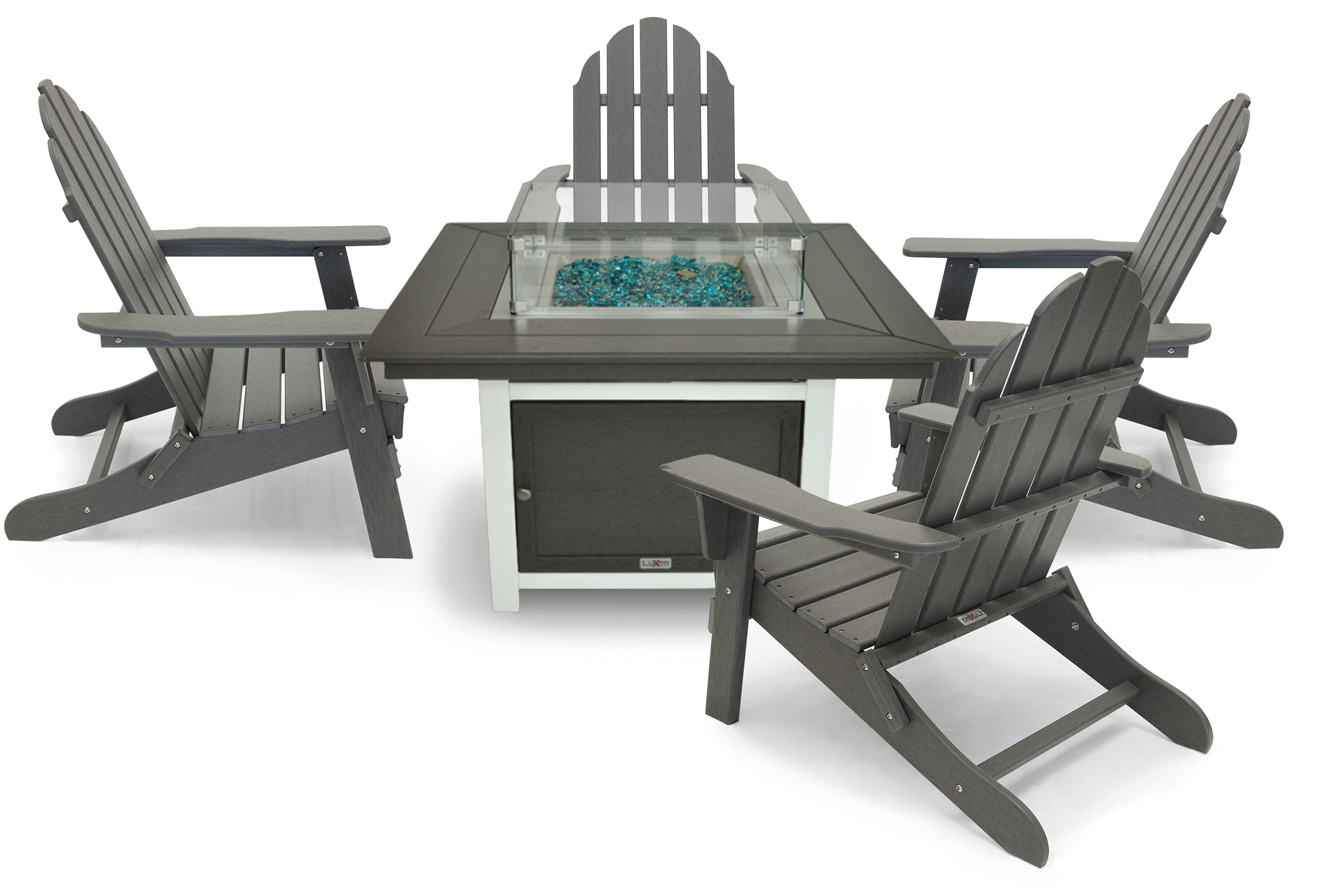 Park City 42" Two-Tone Fire Pit Table, Square Top with Four Balboa Chairs