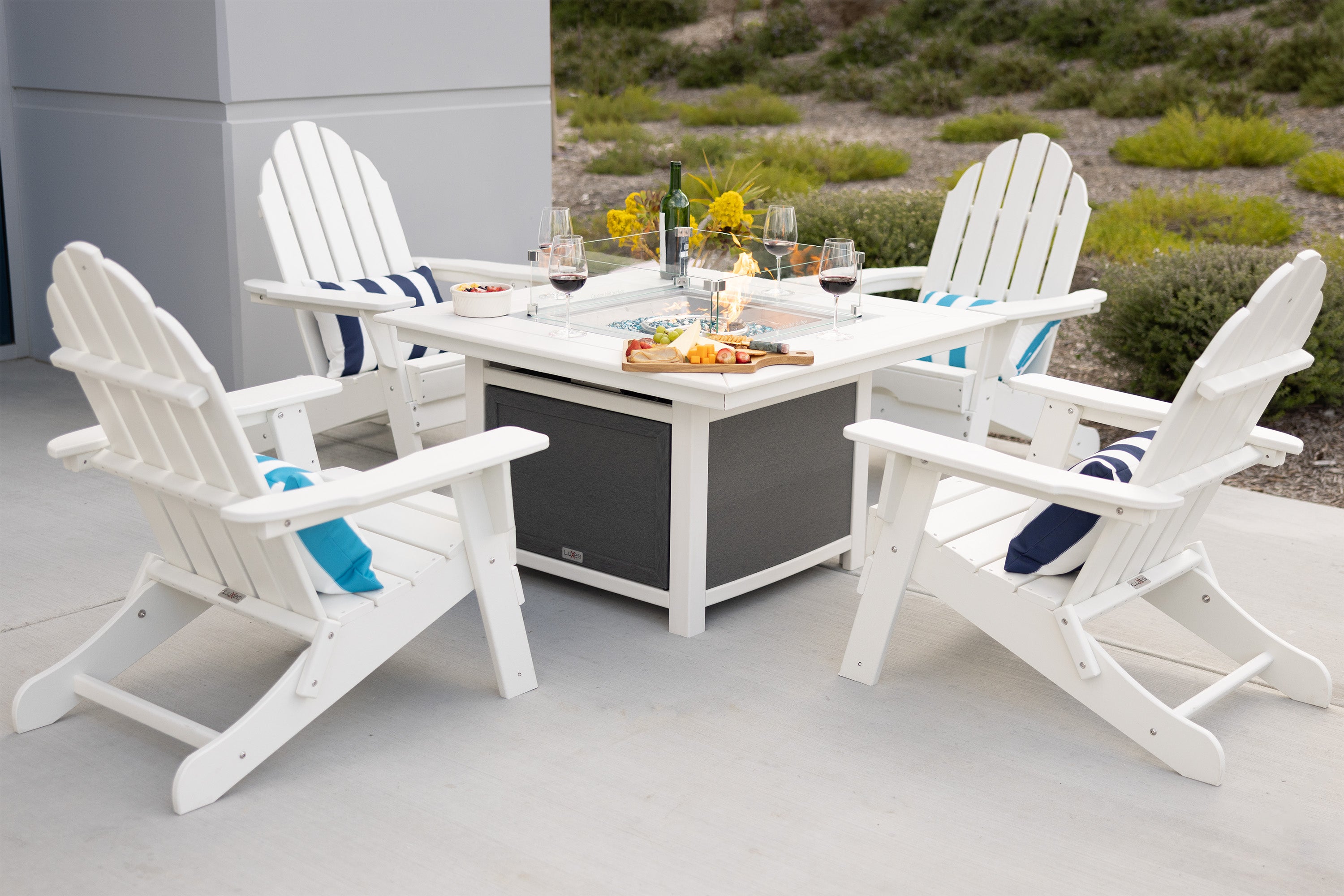Park City 42" Two-Tone Fire Pit Table, Square Top with Four Balboa Chairs