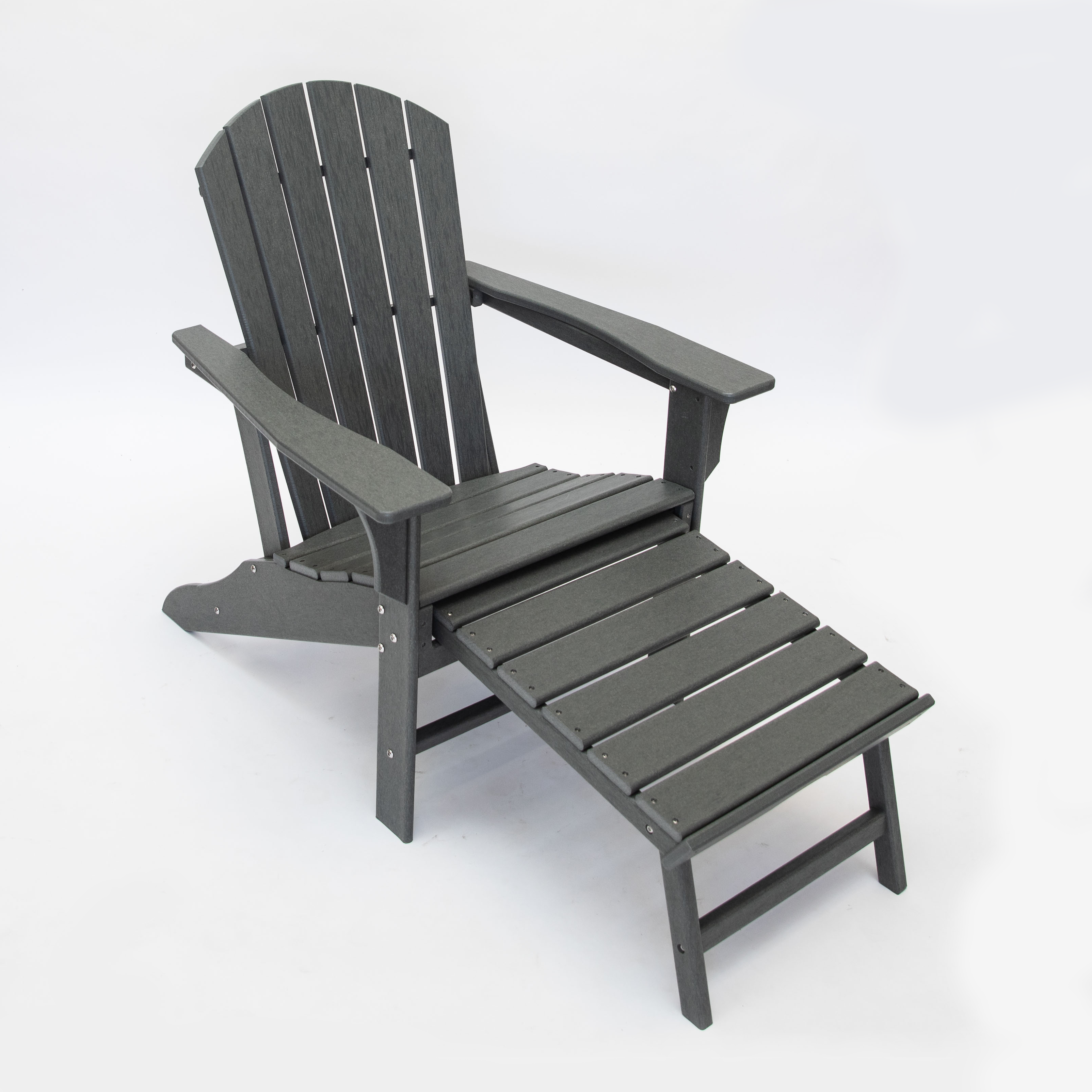 Hampton HDPE Recycled Plastic Outdoor Patio Adirondack Chair with Hideaway Ottoman and Table Set