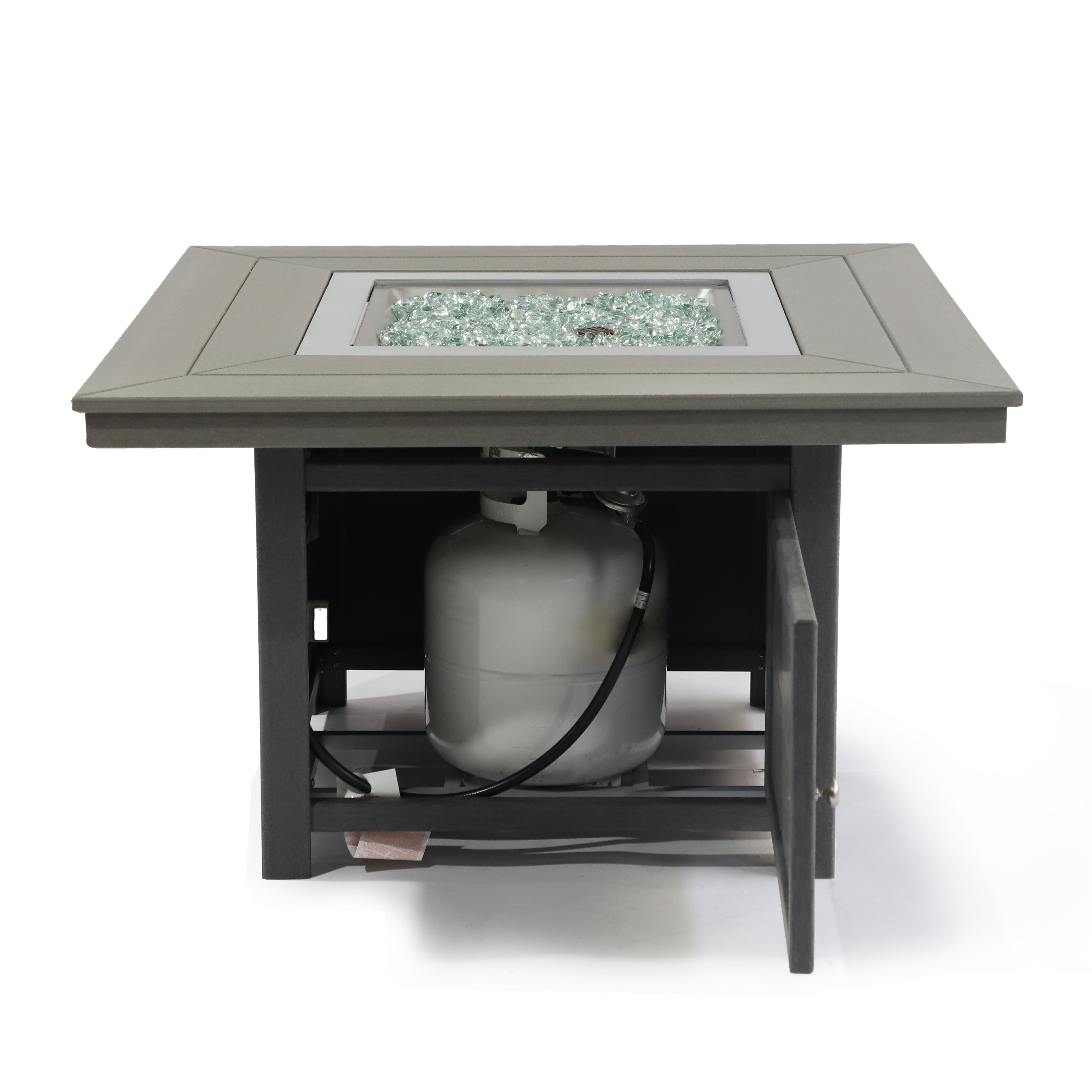 Park City 25" (H) x42" (W) Square Poly FirePit Table with Glass Flame-Wind Guard SET