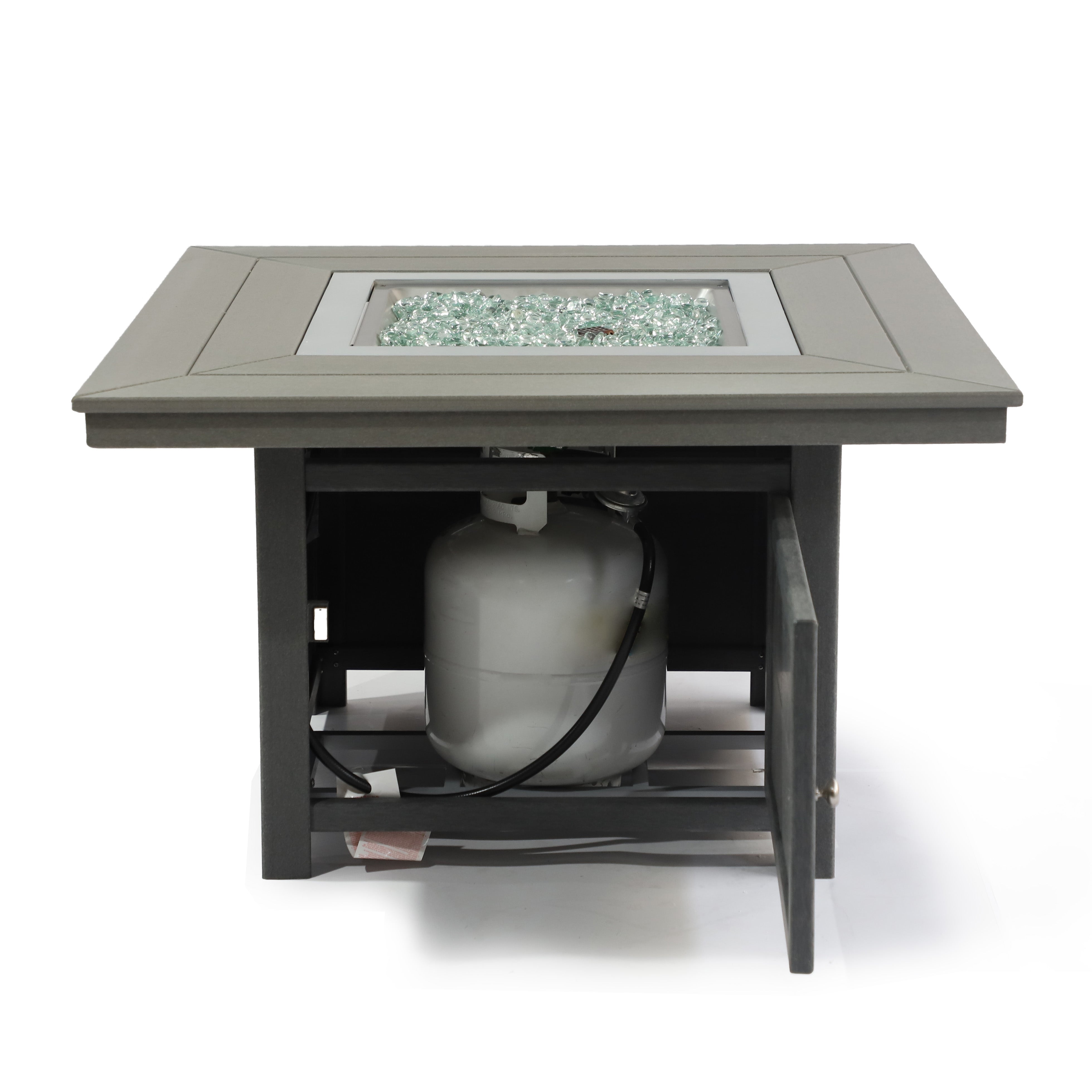 LuXeo Park City 25" (H) x42" (W) Square Poly FirePit Table with Glass Flame-Wind Guard SET