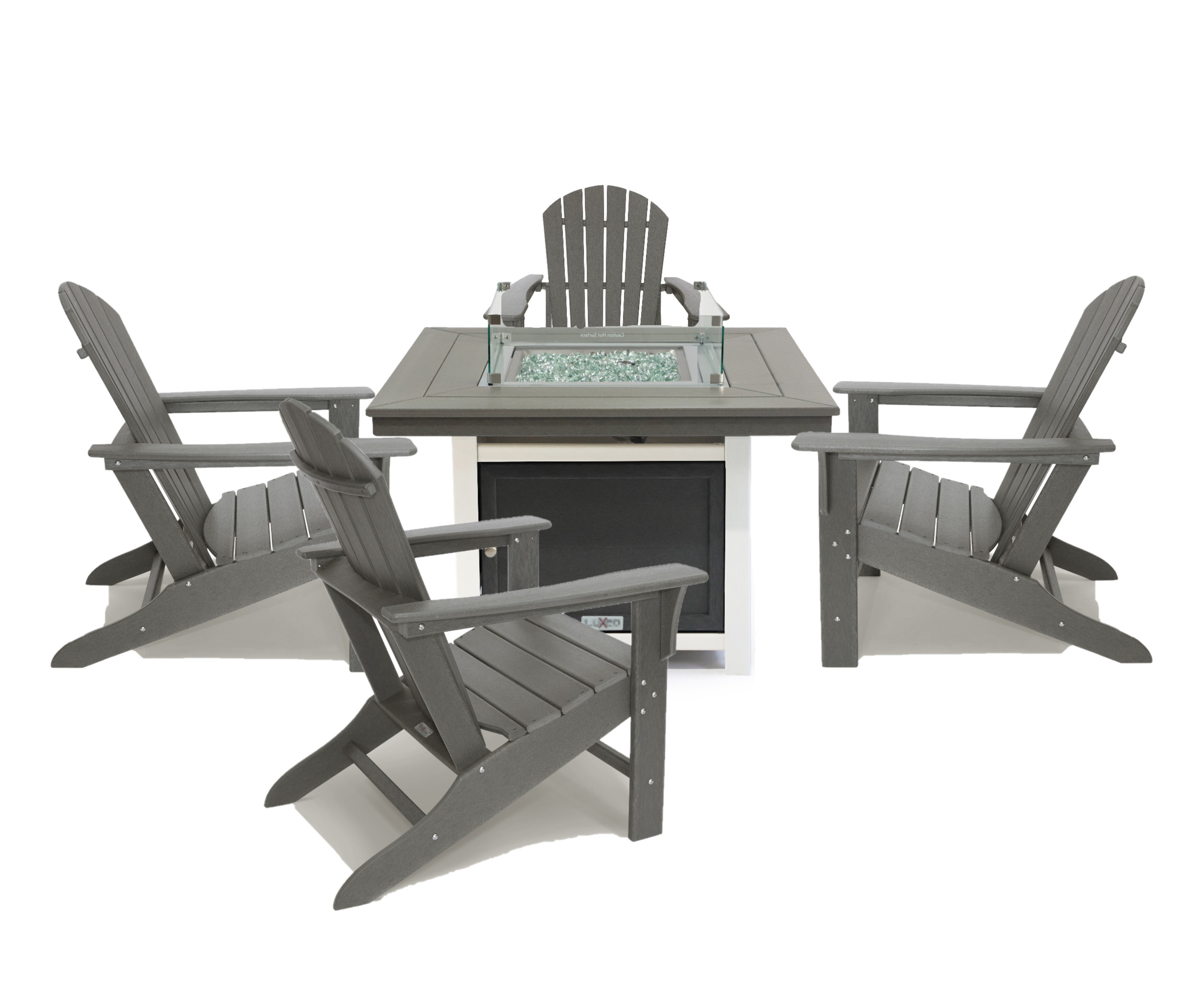Park City 42" Two-Tone Fire Pit Table, Square Top with Four Hampton Chairs