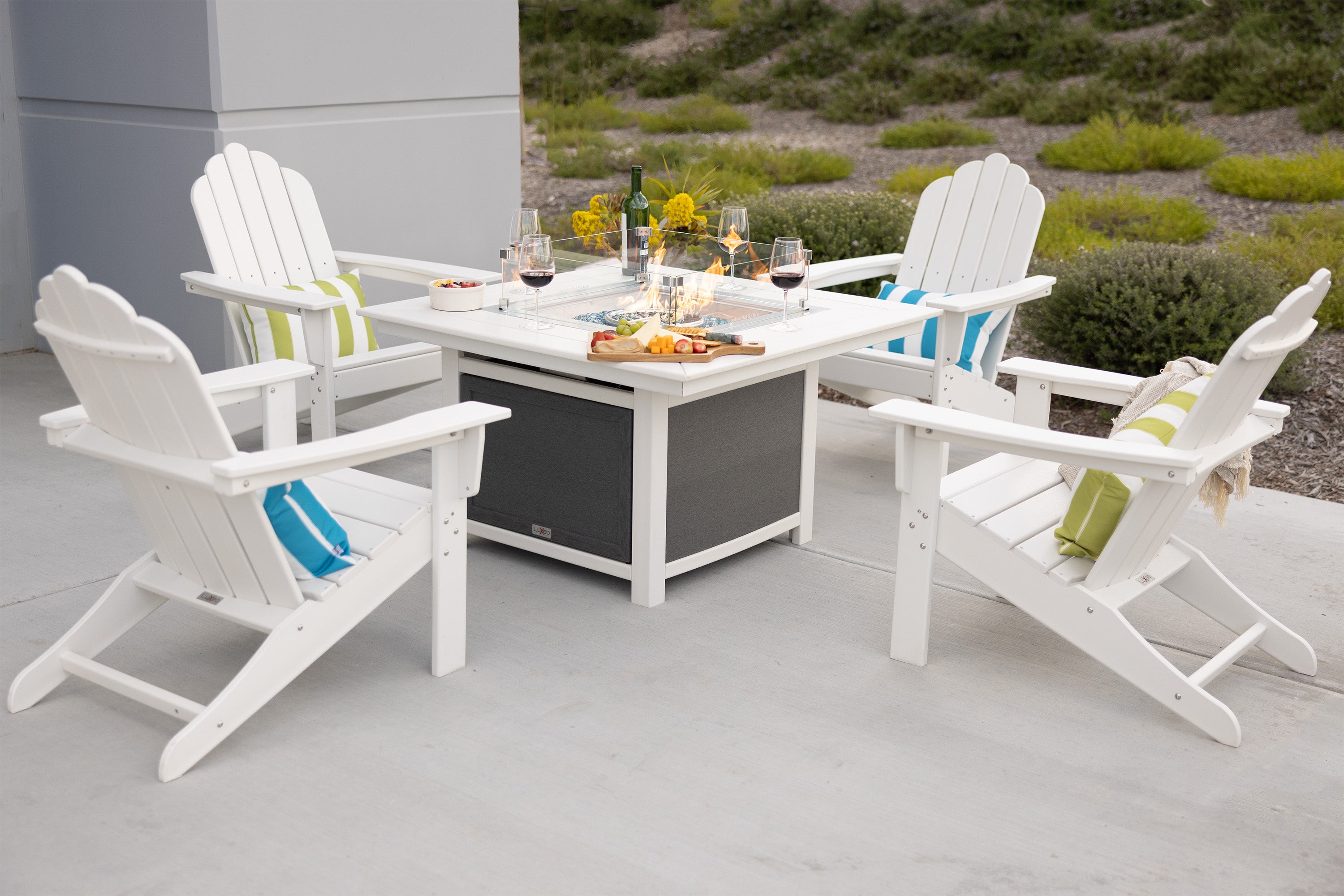 Park City 42" Two-Tone Fire Pit Table, Square Top with Four Marina Chairs