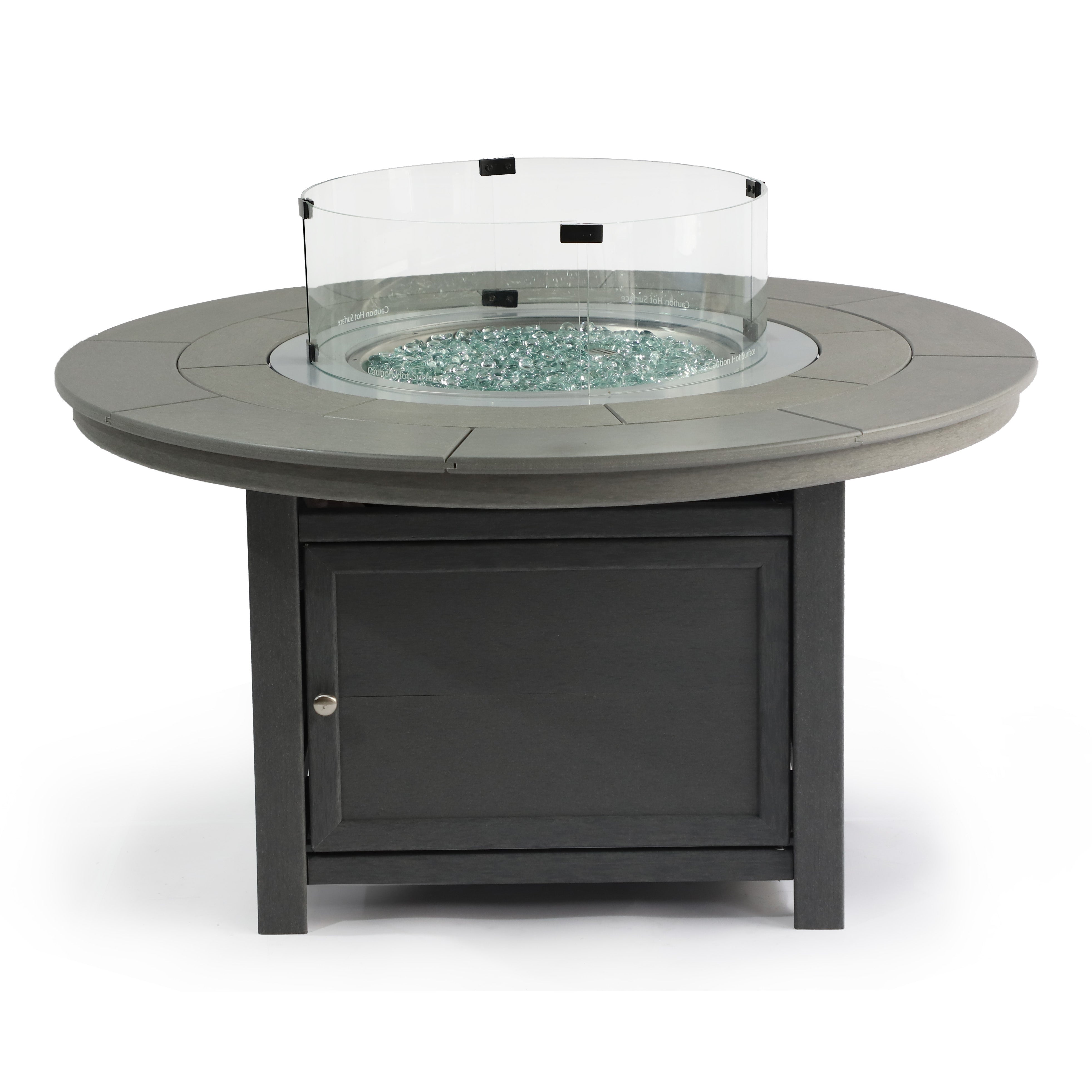 LuXeo Vail 25"(H) x 48"(W) Round Poly FirePit Table with Glass Flame-Wind Guard SET