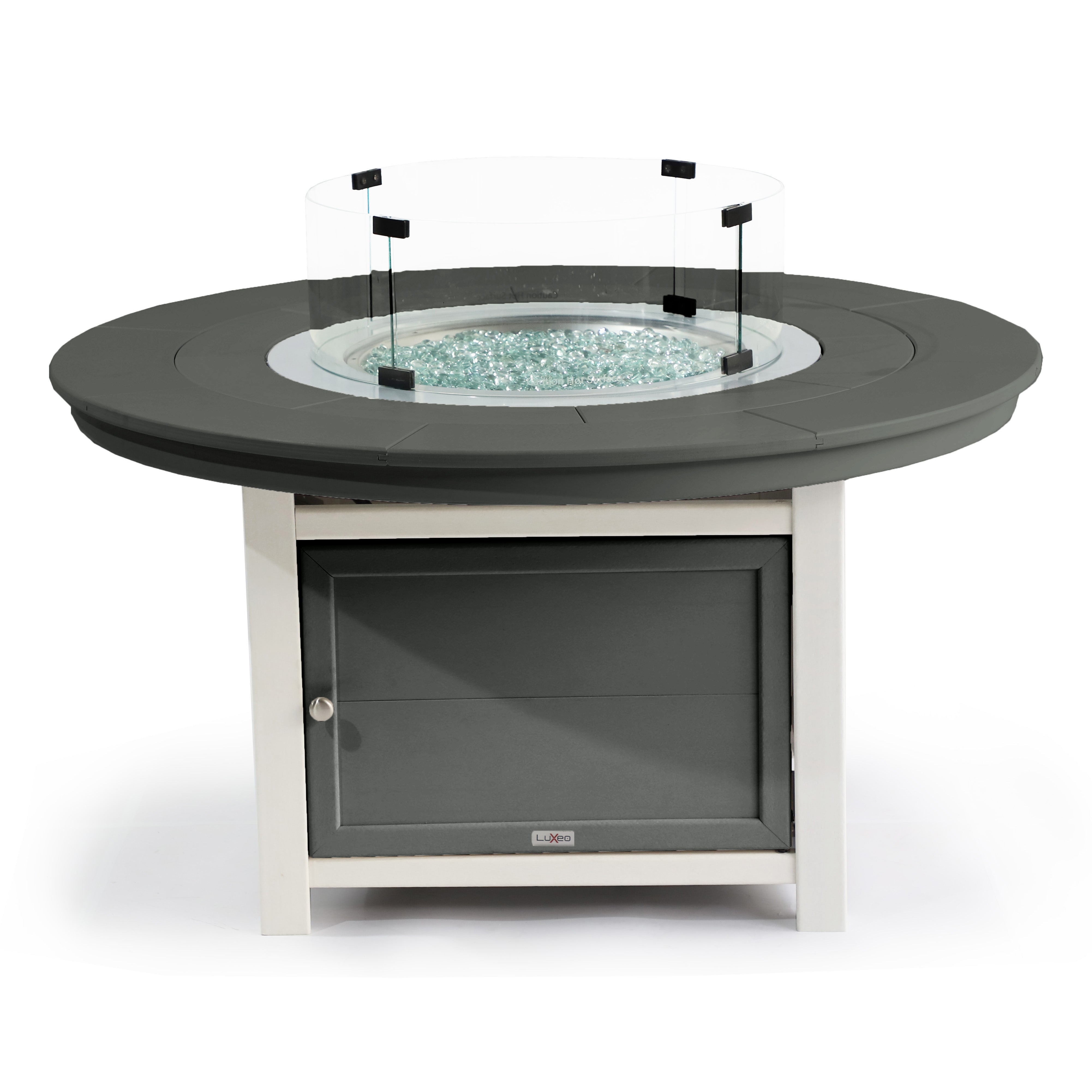 LuXeo Vail 48" Two-Tone Fire Pit Table, Round Top with Four Marina Chairs