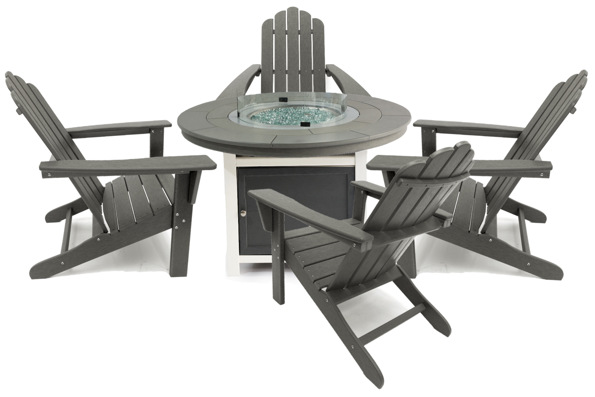 LuXeo Vail 48" Two-Tone Fire Pit Table, Round Top with Four Marina Chairs