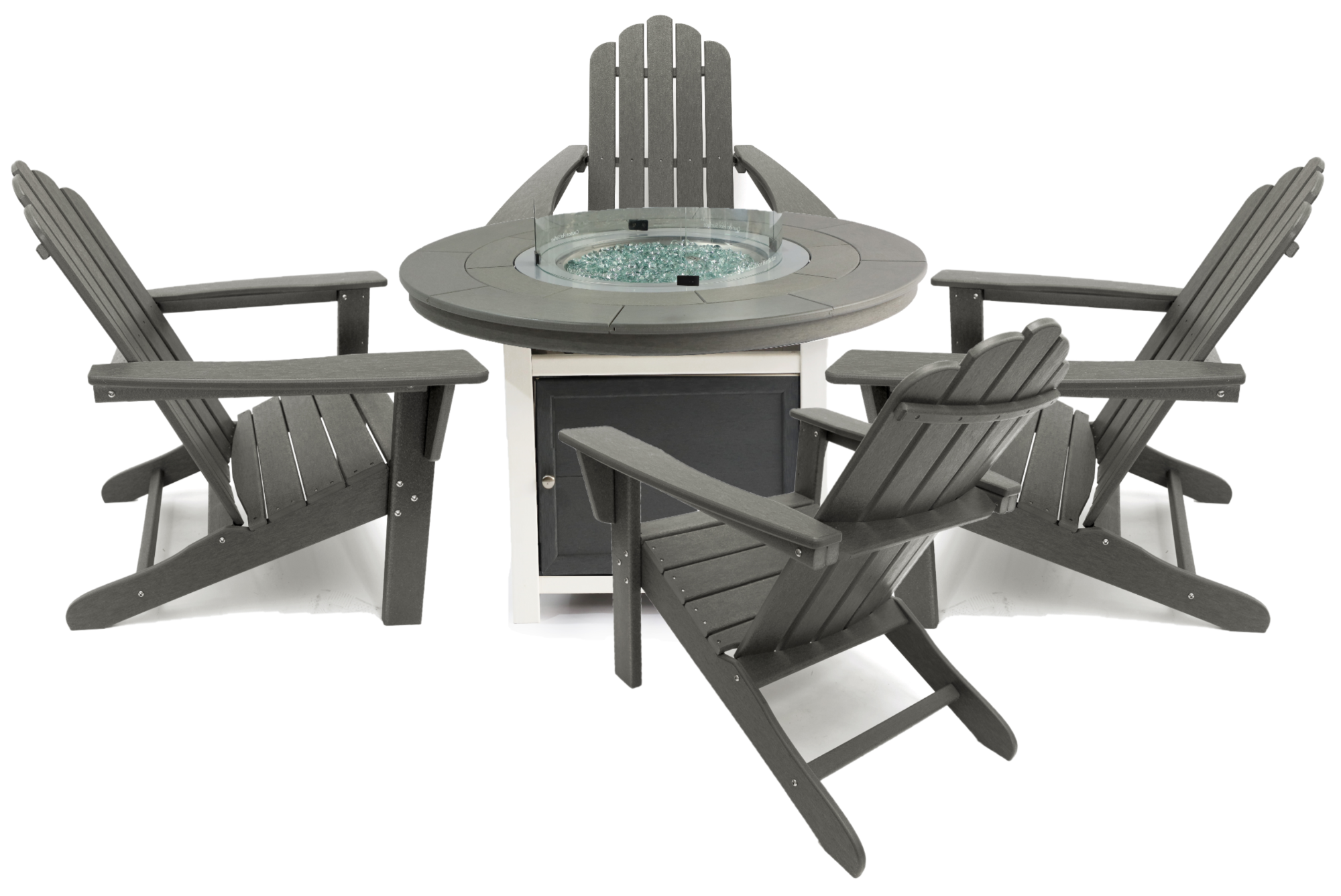 Vail 48" Two-Tone Fire Pit Table, Round Top with Four Marina Chairs