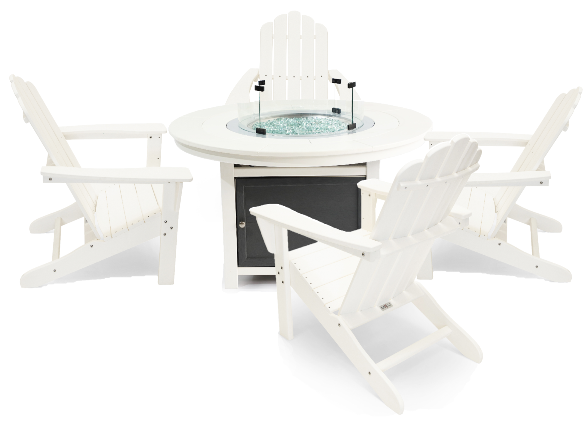 LuXeo Vail 48" Two-Tone Fire Pit Table, Round Top with Four Marina Chairs