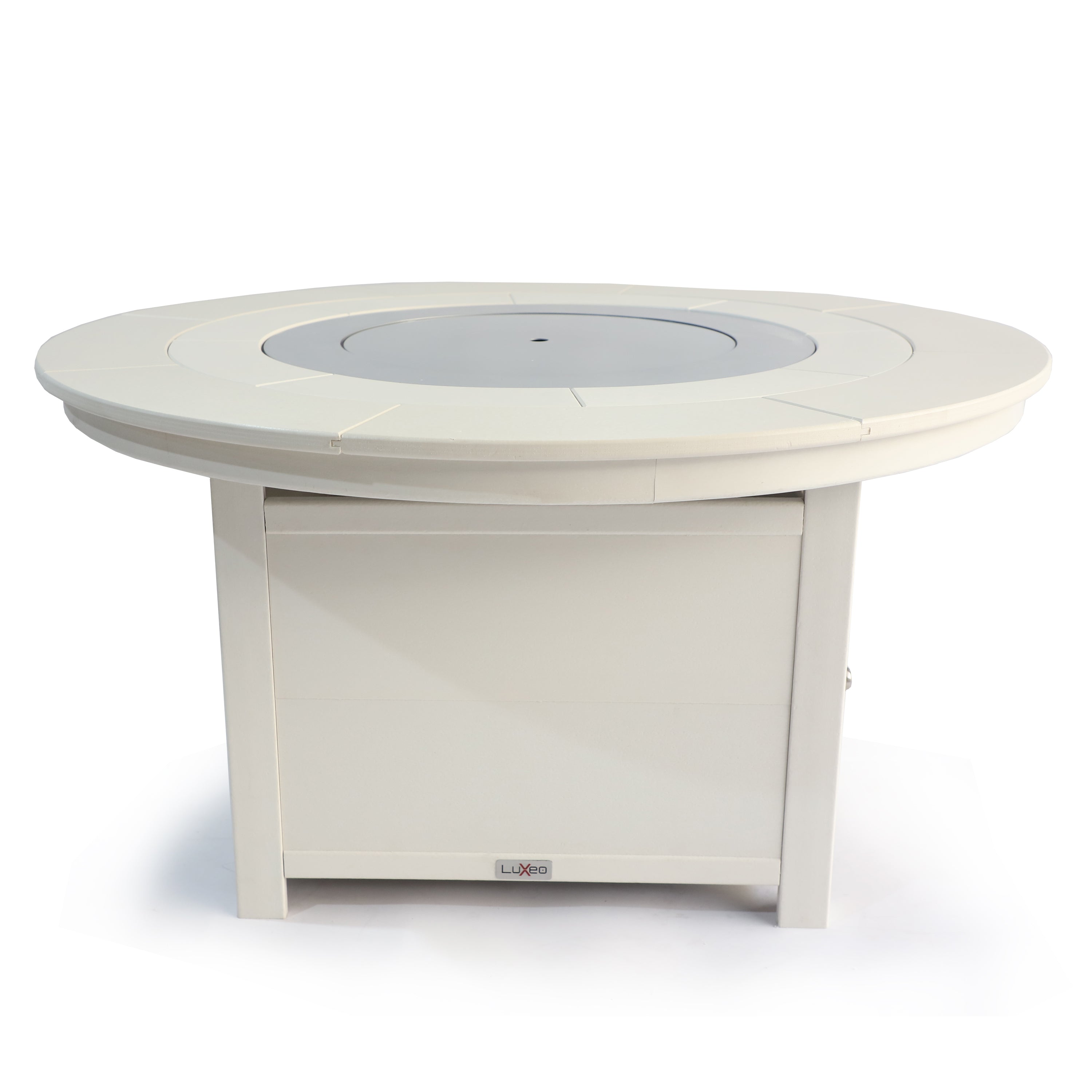 LuXeo Vail 25"(H) x 48"(W) Round Poly FirePit Table with Glass Flame-Wind Guard SET