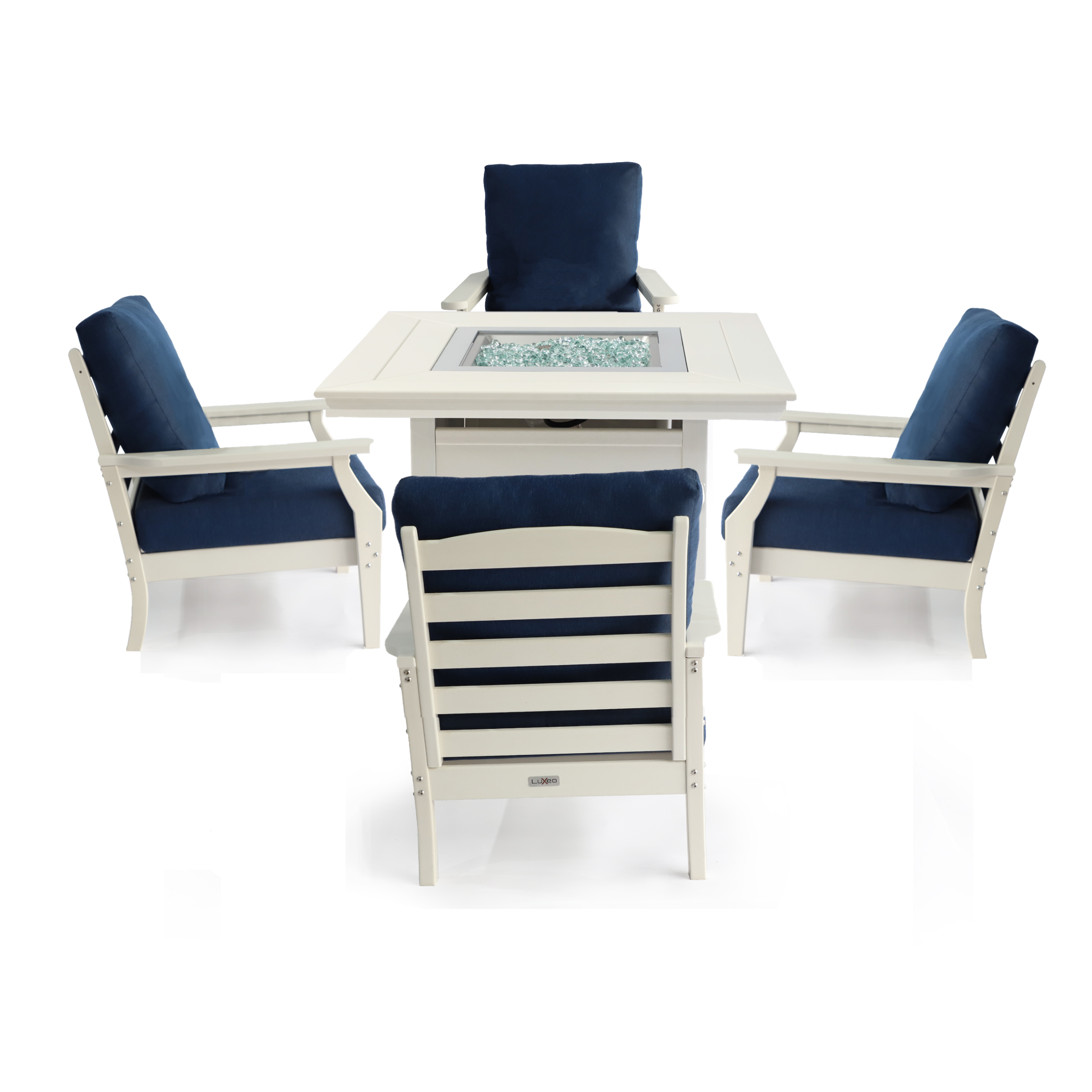 LuXeo Park City 25" (H) x  42" ( W) Square Firepit Set with  4 Deep Seating Chairs