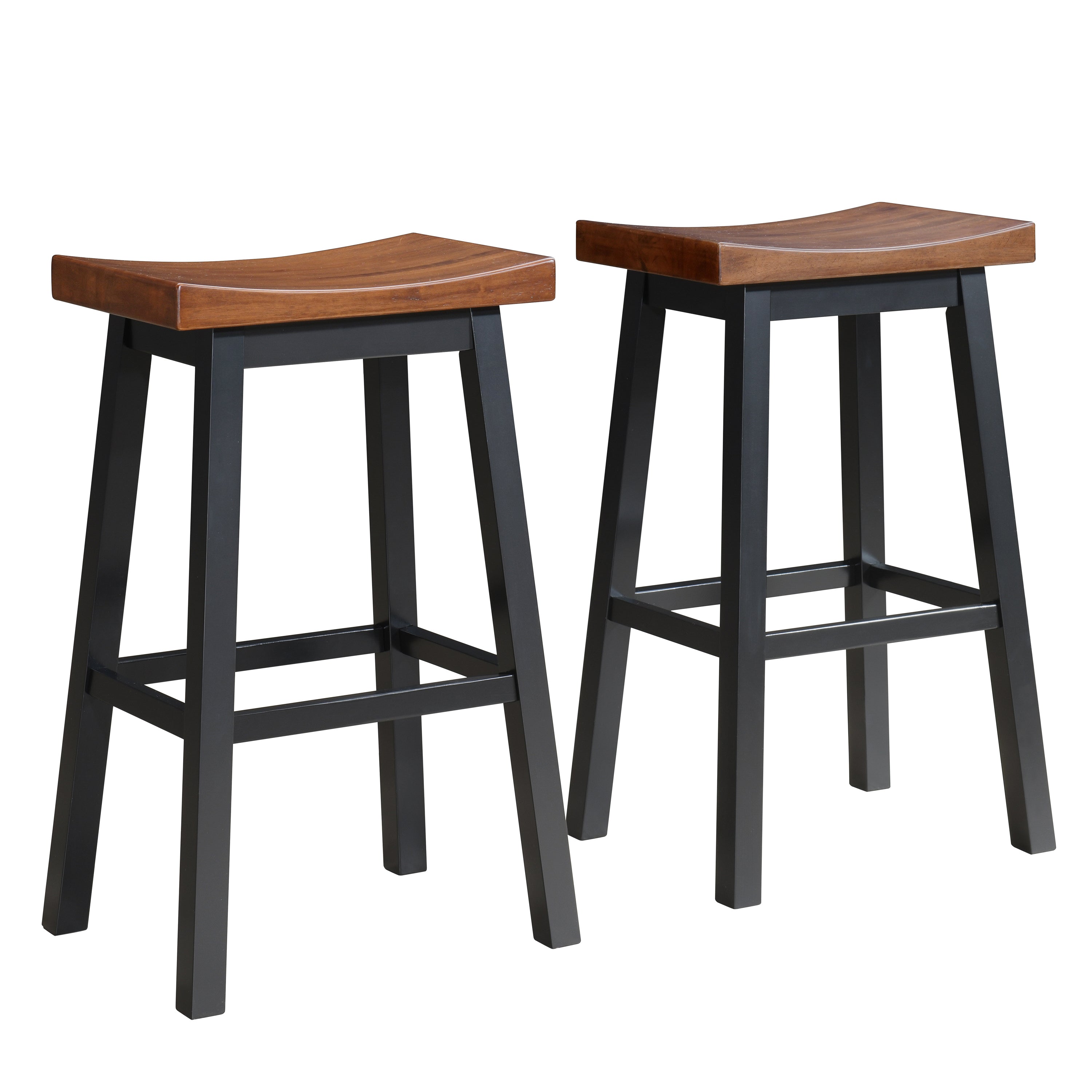 LuXeo Lakewood Solid Wood Saddle Barstool (Set of 2)