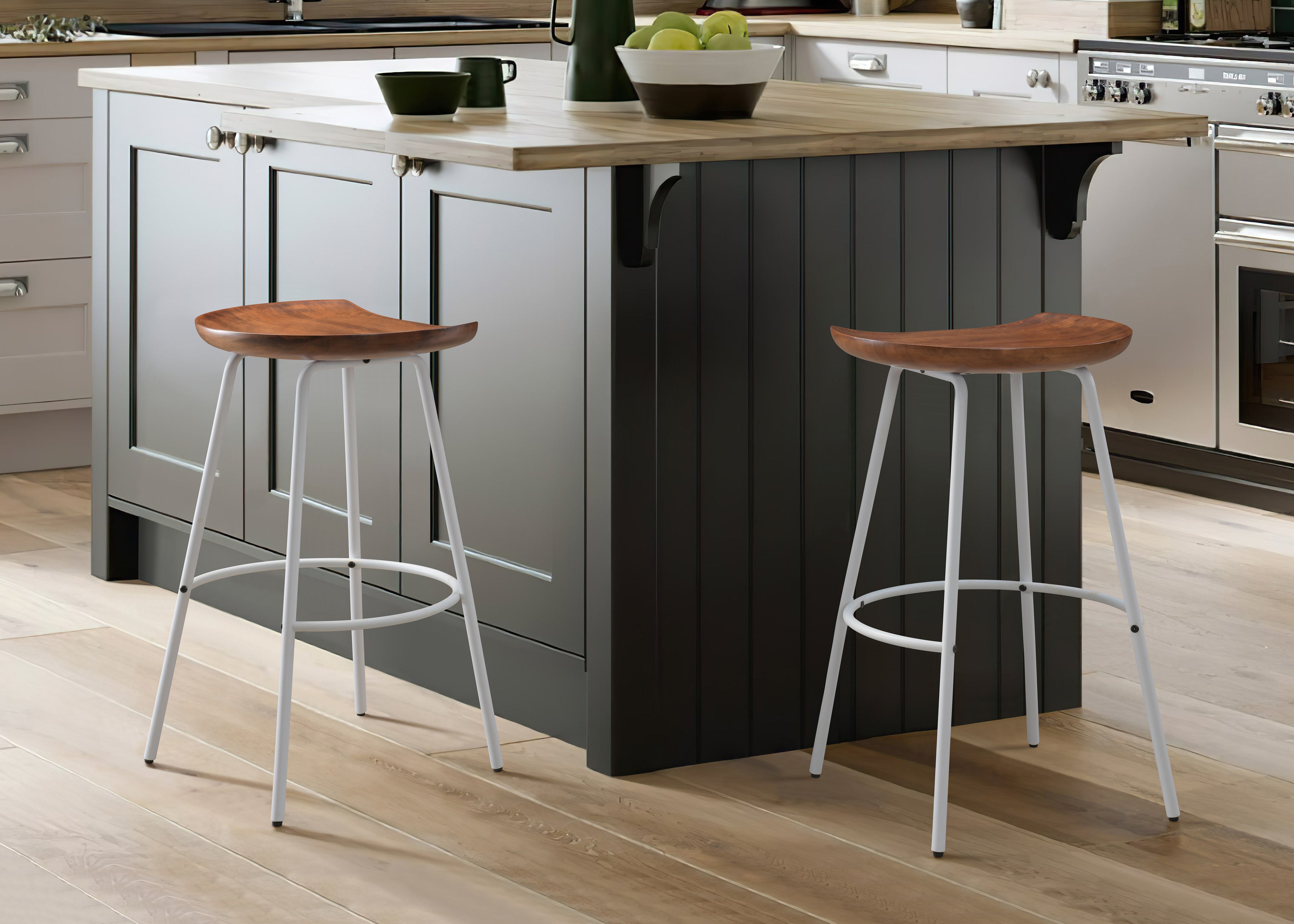 LuXeo Milano Barstool with Walnut Solid Wood Seat Finish (Set of 2)